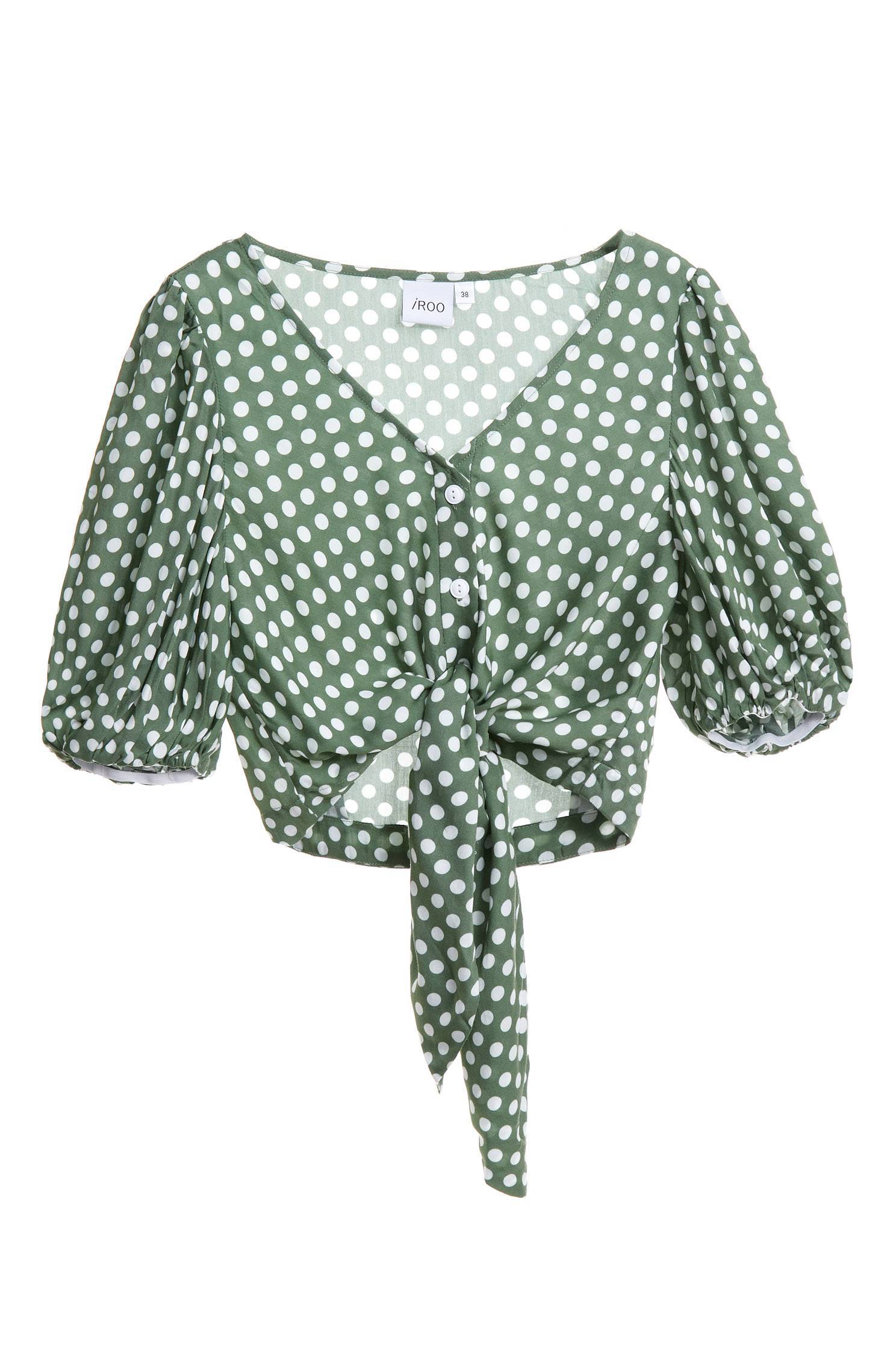V-word puff sleeve dot set (skirt),top,onlinelimitededition,longskirt