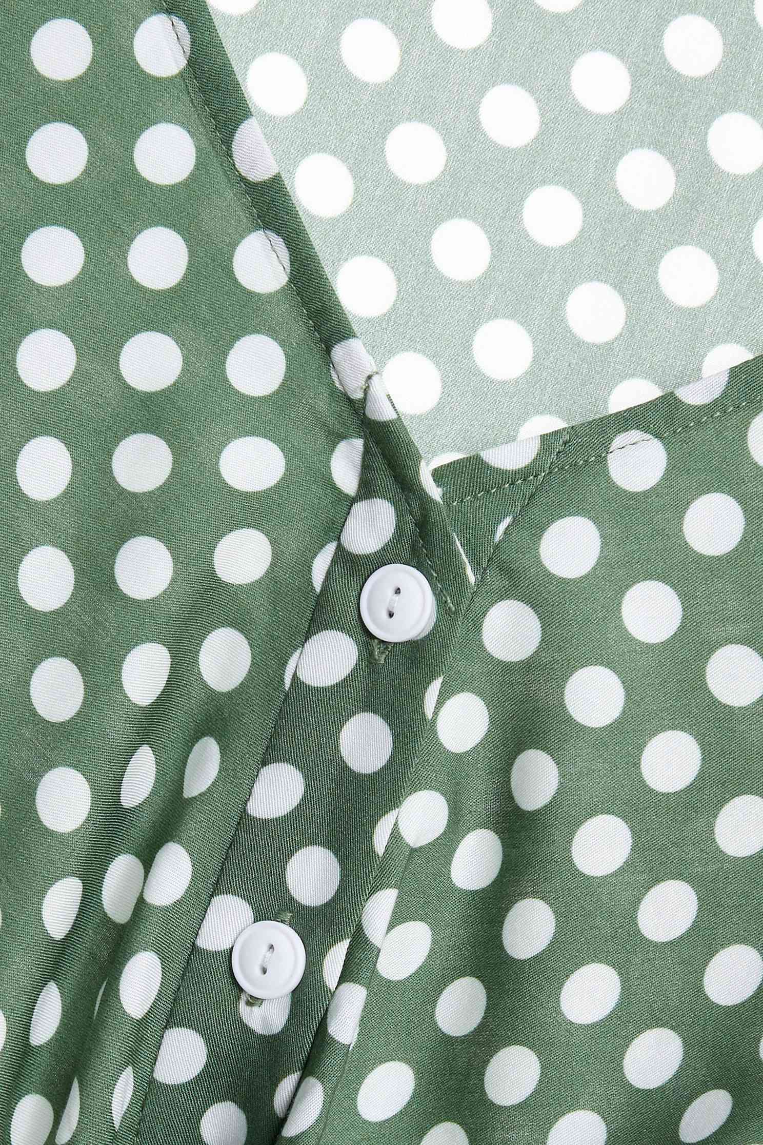 V-word puff sleeve dot set (skirt),top,onlinelimitededition,longskirt