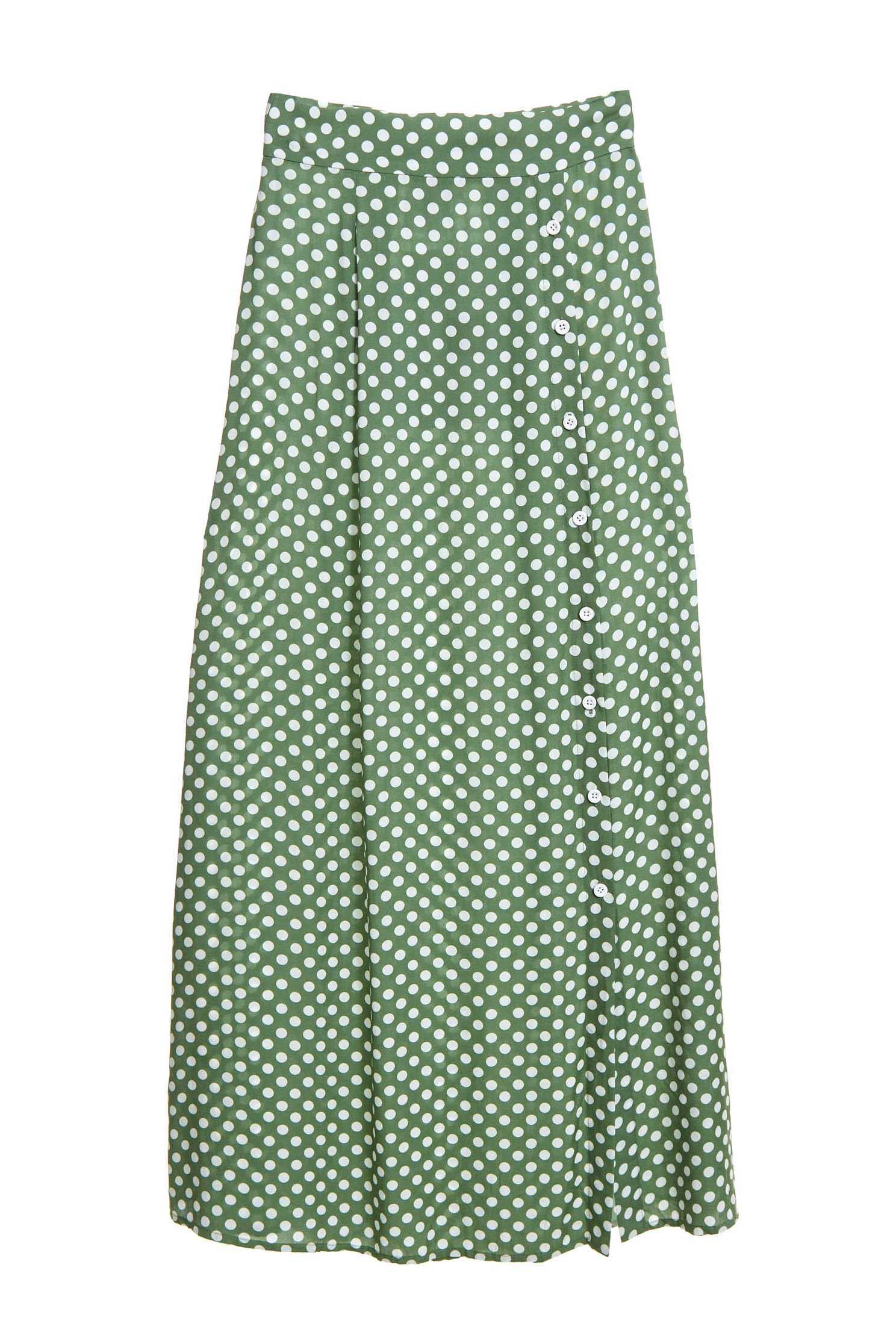 V-word puff sleeve dot set (skirt),top,onlinelimitededition,longskirt