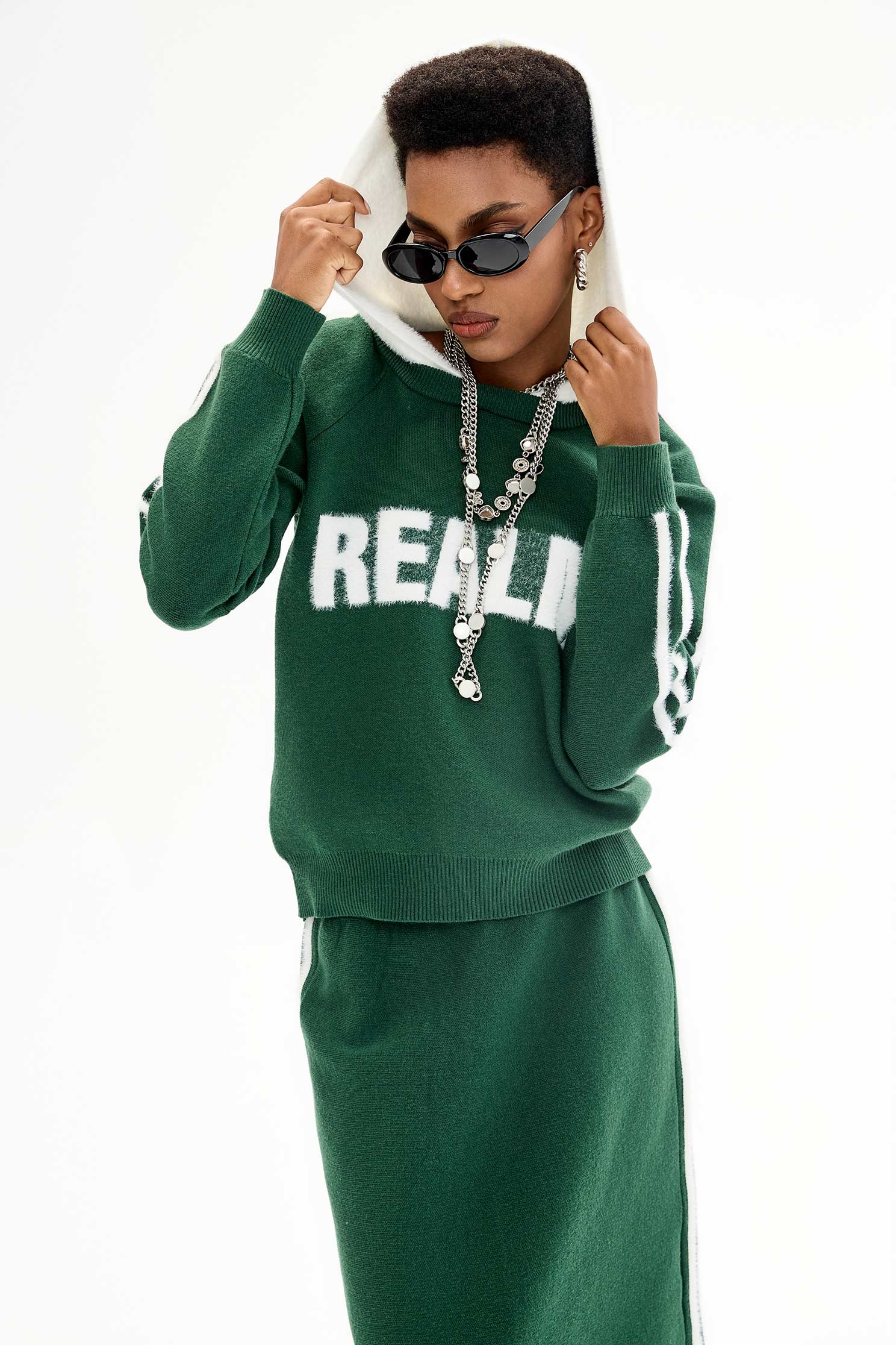 深翡翠色運動風針織長裙深翡翠色運動風針織長裙,秋冬穿搭,針織,針織衫