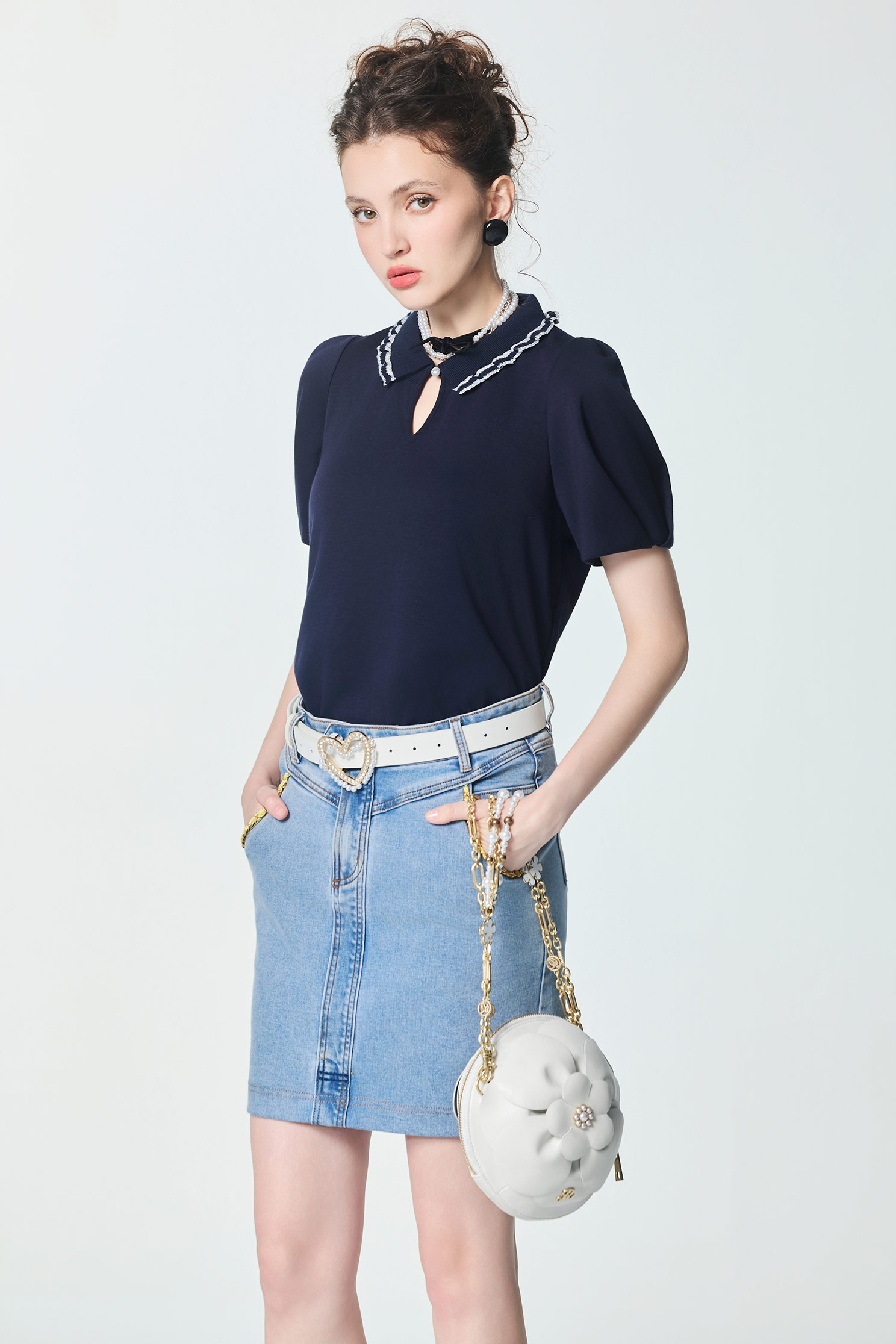 小香風鍊飾口袋牛仔短裙小香风链饰口袋牛仔短裙,小香風,春夏穿搭,牛仔,牛仔裙