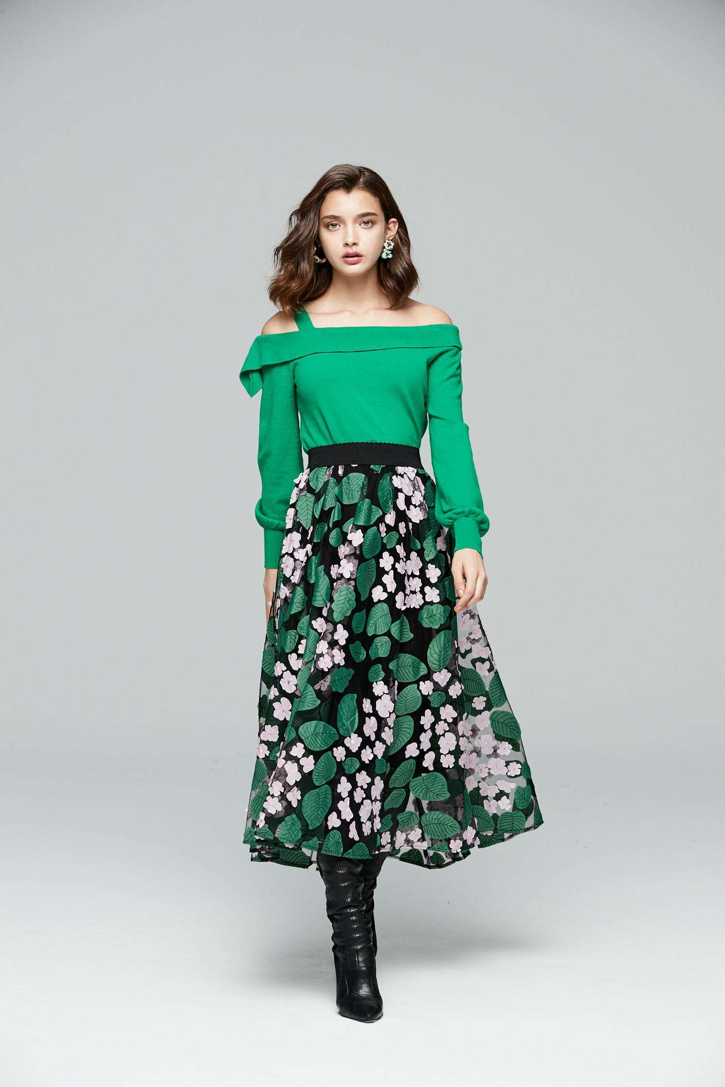 Multi-layer textured chiffon long skirt,a-lineskirt,tulleskirt,longskirt