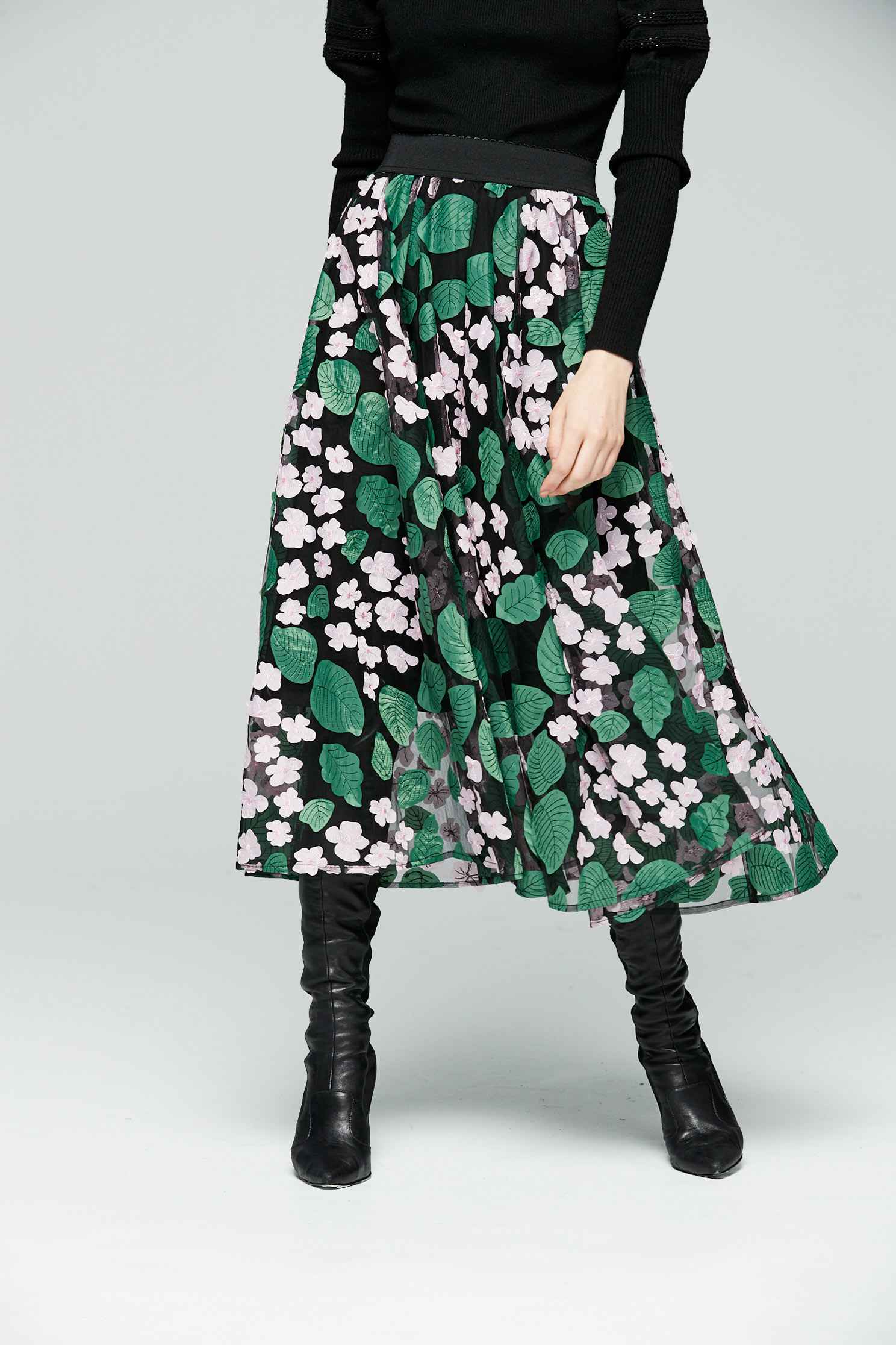 Multi-layer textured chiffon long skirt,a-lineskirt,tulleskirt,longskirt