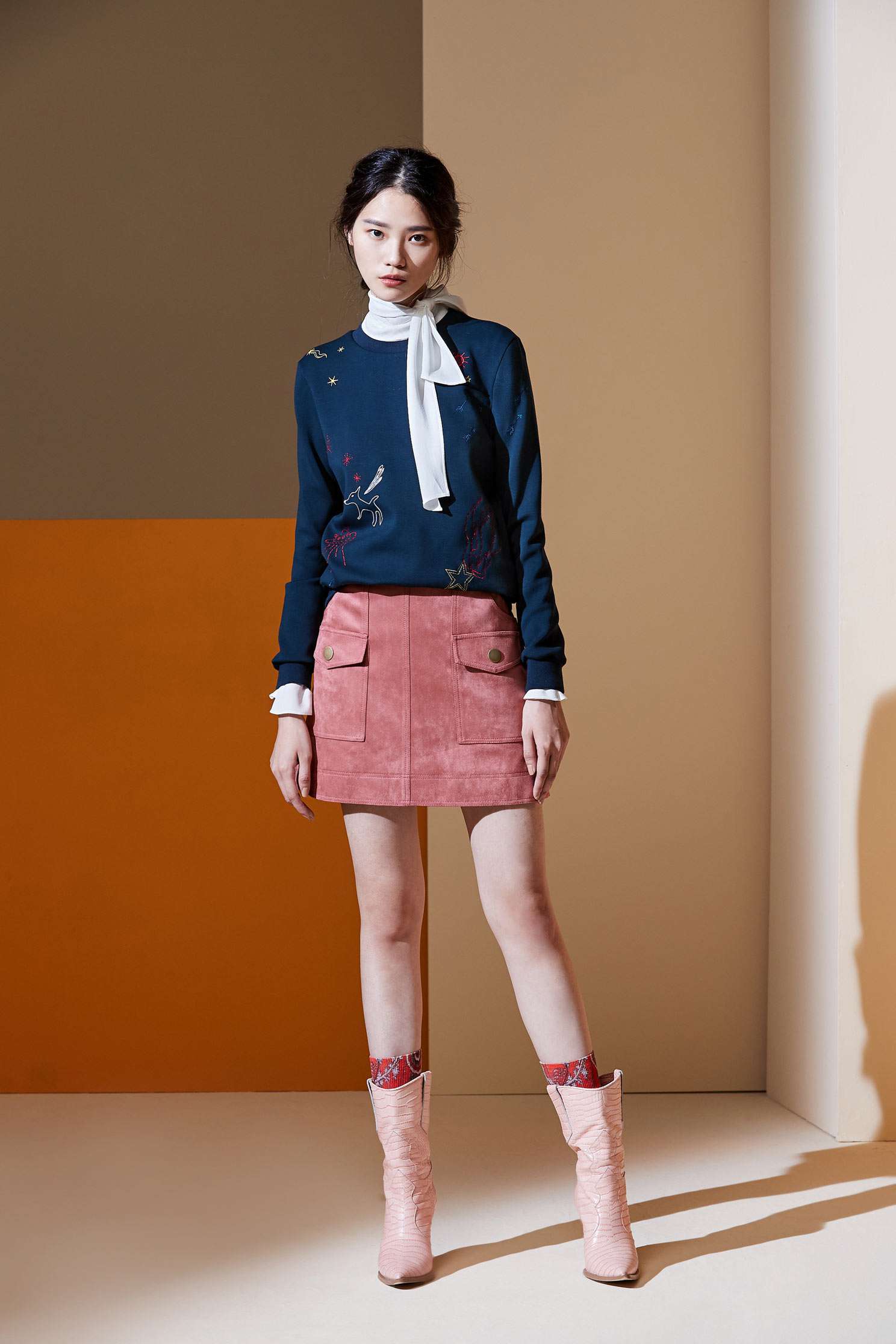 Smoky pink suede A-line skirt,A-line skirt,Mini Skirt