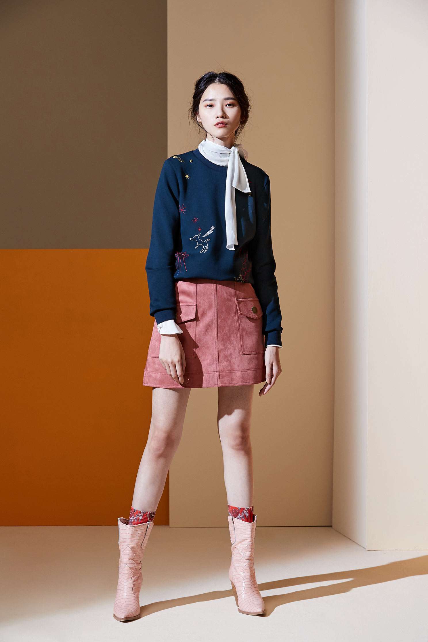 Smoky pink suede A-line skirt,A-line skirt,Mini Skirt