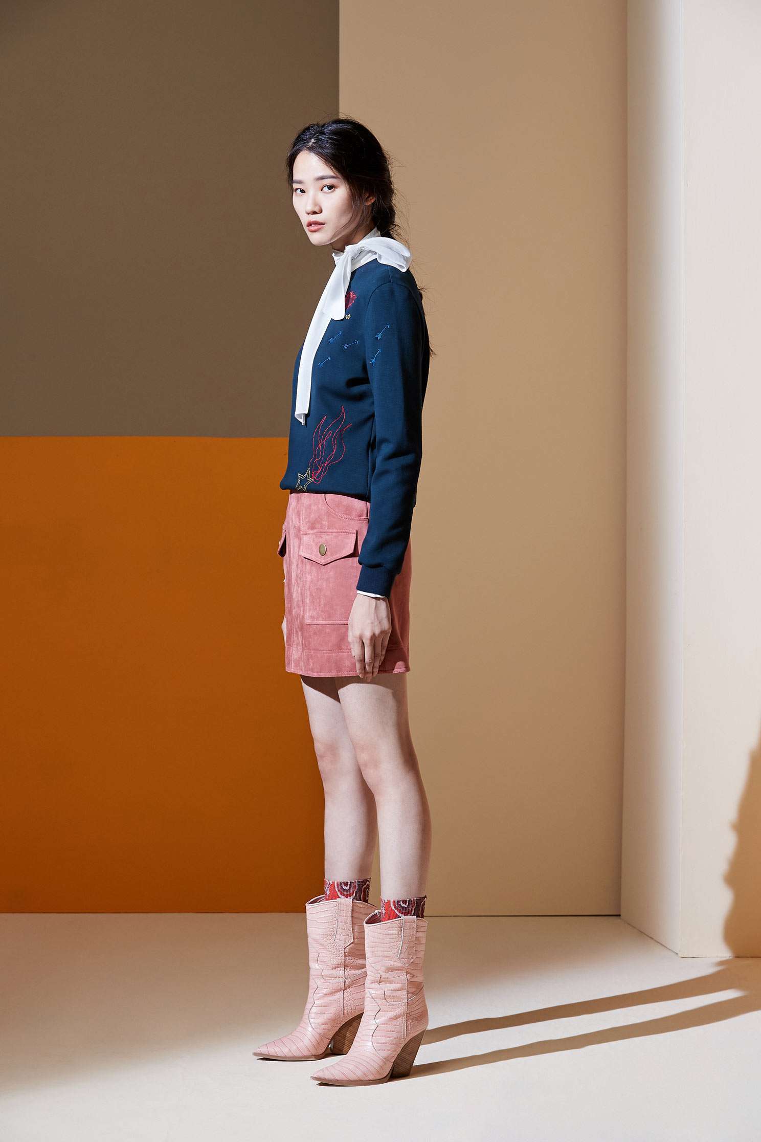 Smoky pink suede A-line skirt,A-line skirt,Mini Skirt
