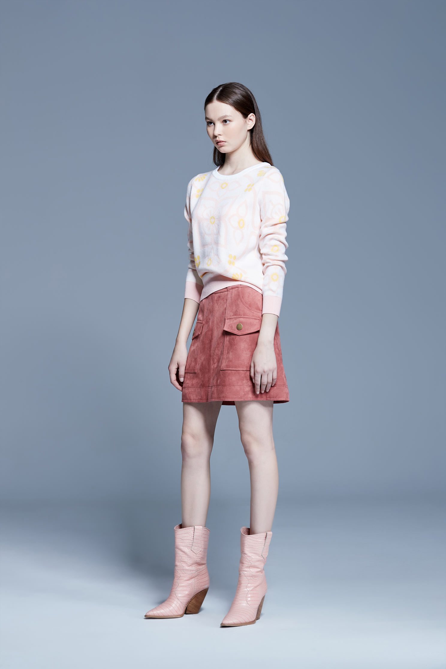 Smoky pink suede A-line skirt,A-line skirt,Mini Skirt