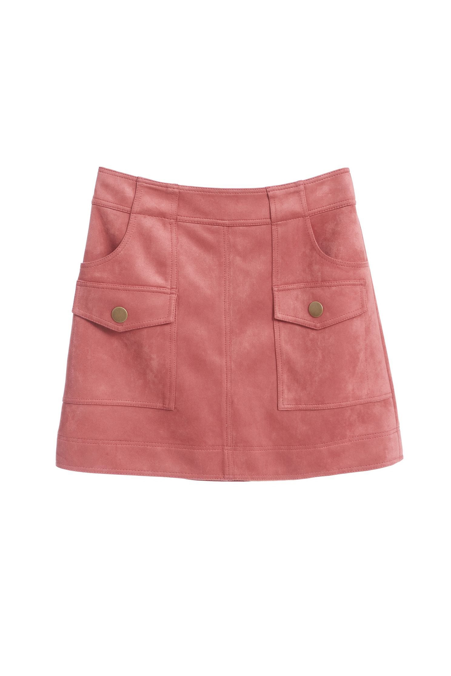 Smoky pink suede A-line skirt,A-line skirt,Mini Skirt