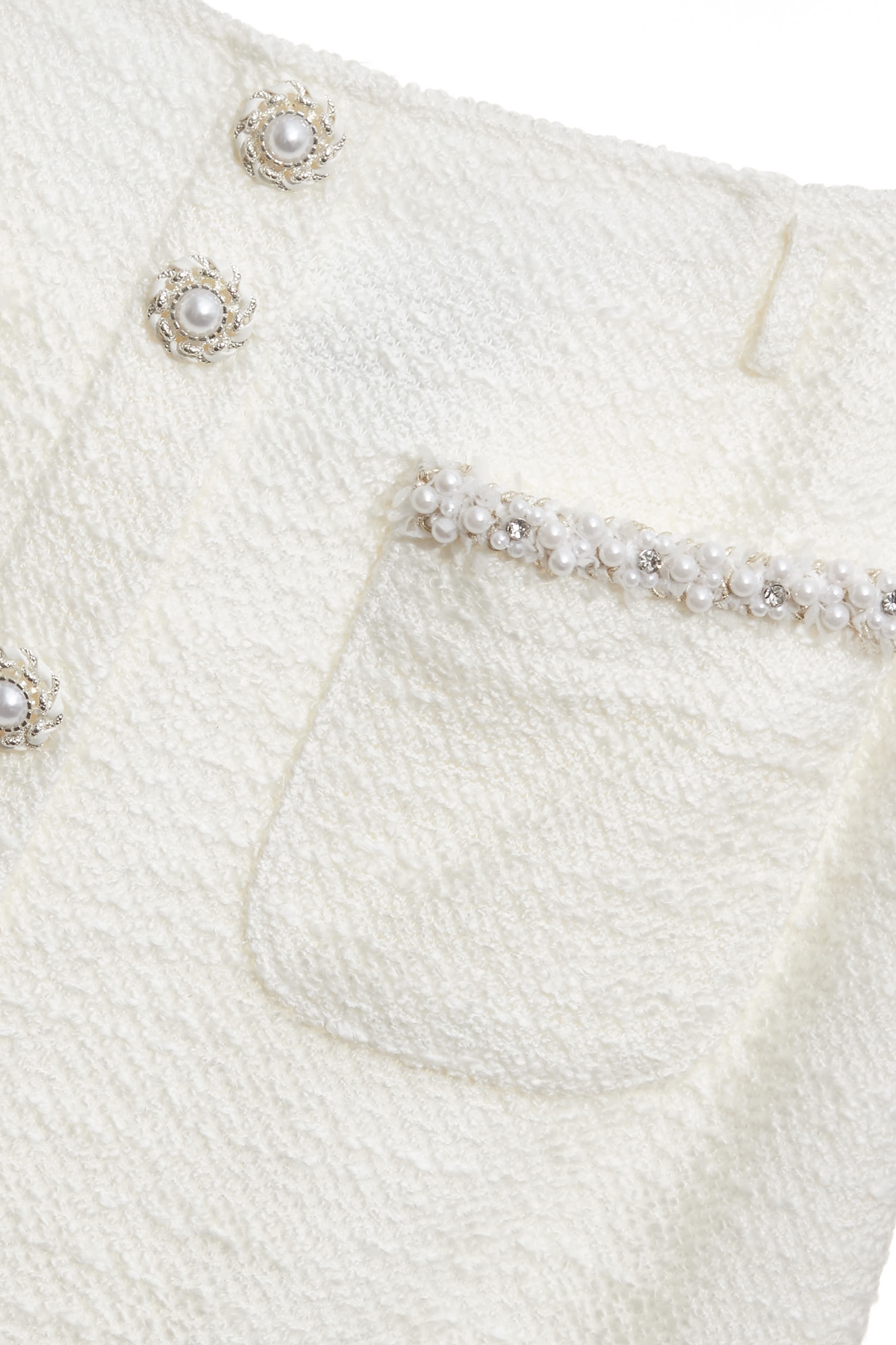 手工珍珠鑽飾花呢紗短裙手工珍珠鑽飾花呢紗短裙,上班OL穿搭,人氣商品,小香風,時髦成套搭配,毛呢花呢,珍珠,短裙,秋冬穿搭,約會特輯,花花世界