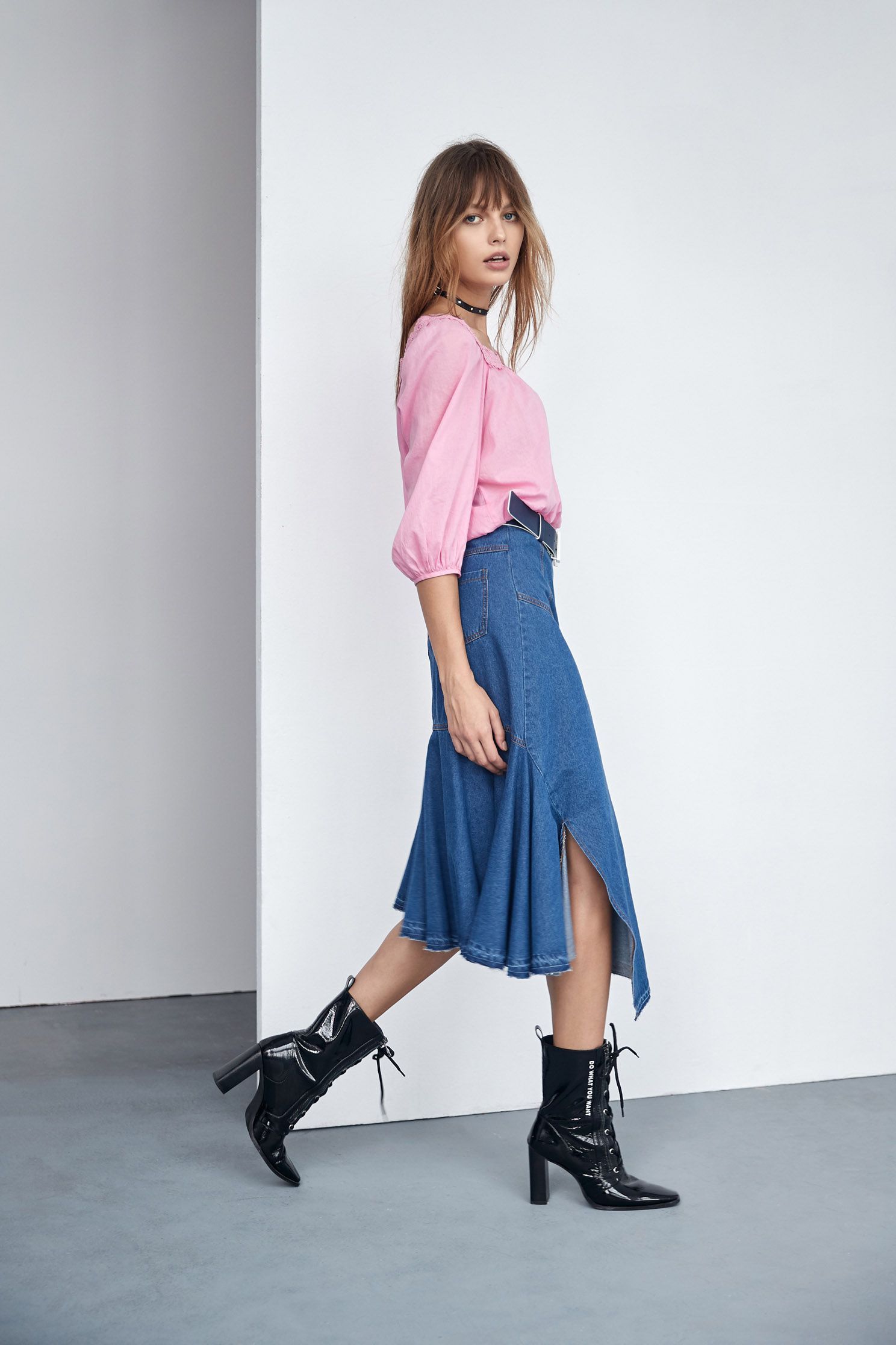 Irregular denim skirt,tanning,firesigns,cowboy,denimskirt,cotton,longskirt