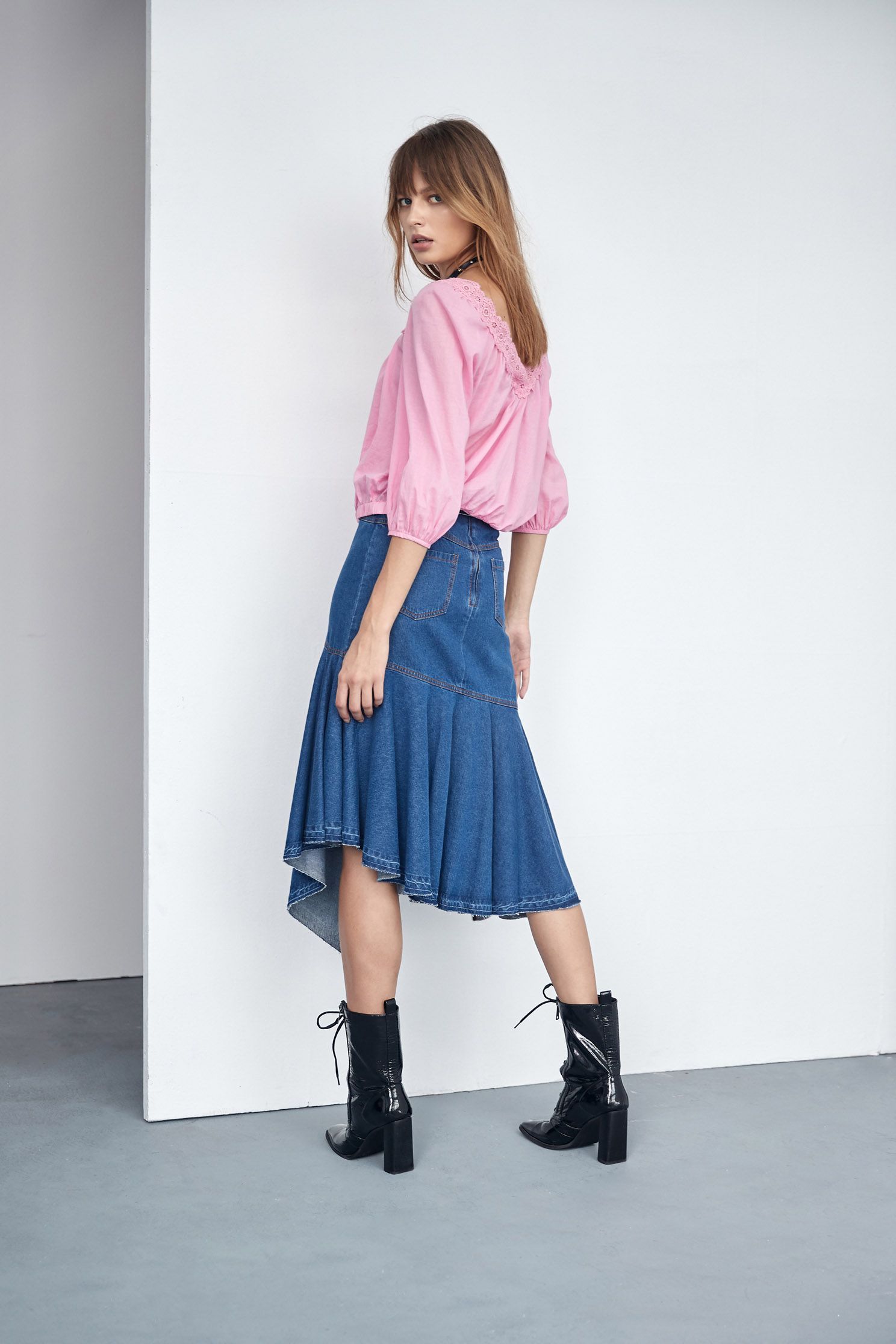 Irregular denim skirt,tanning,firesigns,cowboy,denimskirt,cotton,longskirt