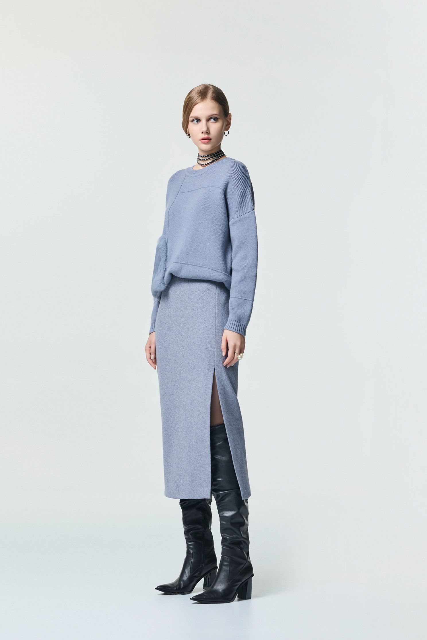 循環灰開衩窄裙循環灰開衩窄裙,秋冬穿搭,窄裙