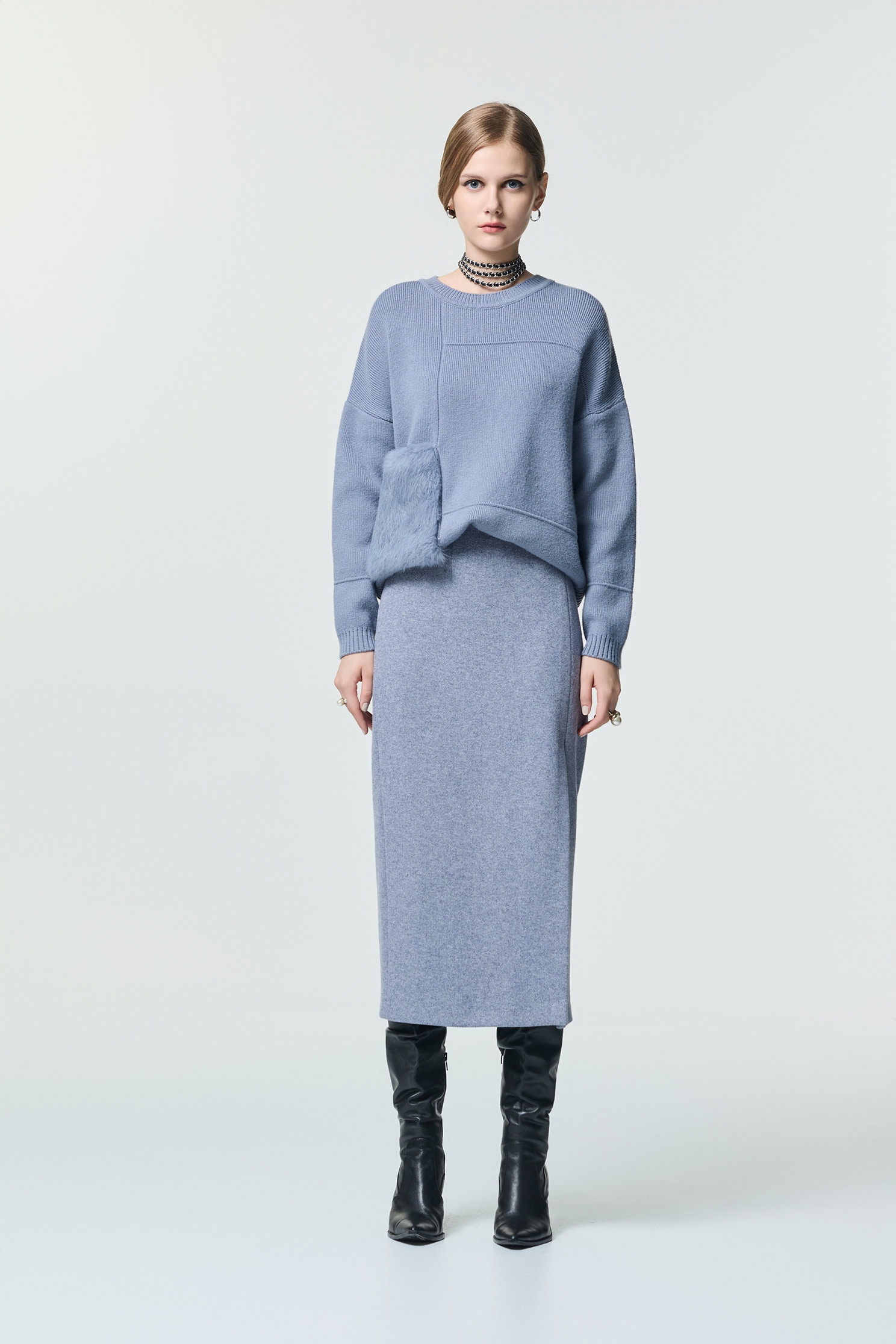 循環灰開衩窄裙循環灰開衩窄裙,秋冬穿搭,窄裙