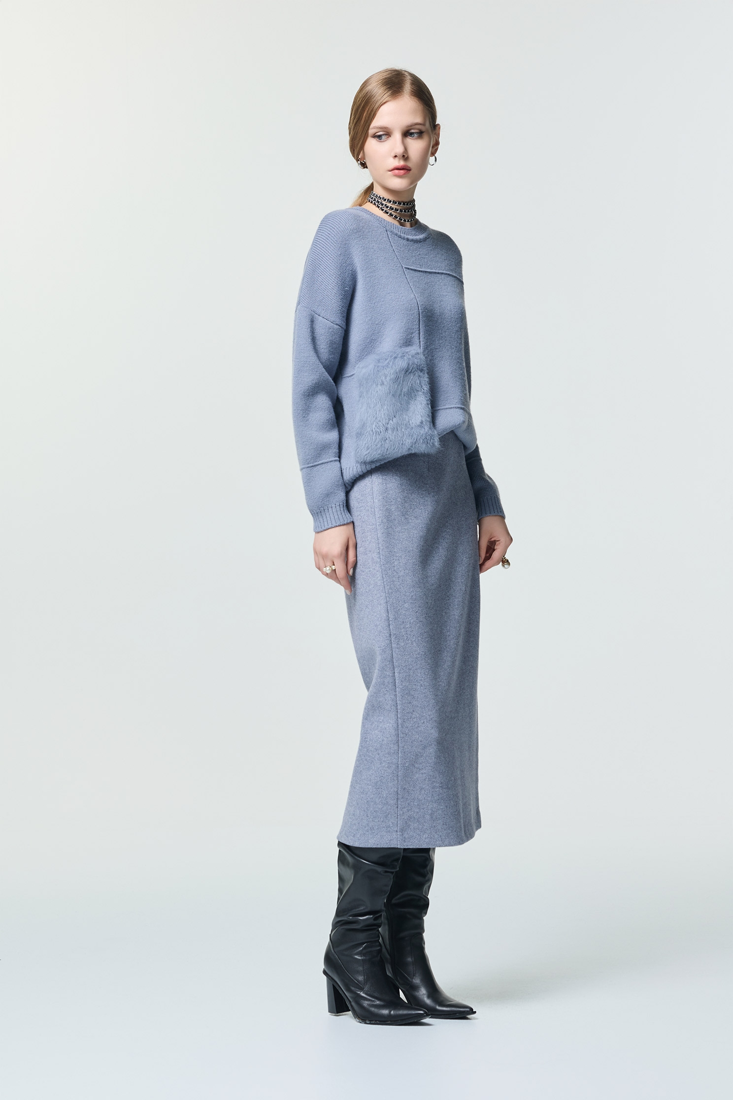 循環灰開衩窄裙循環灰開衩窄裙,秋冬穿搭,窄裙