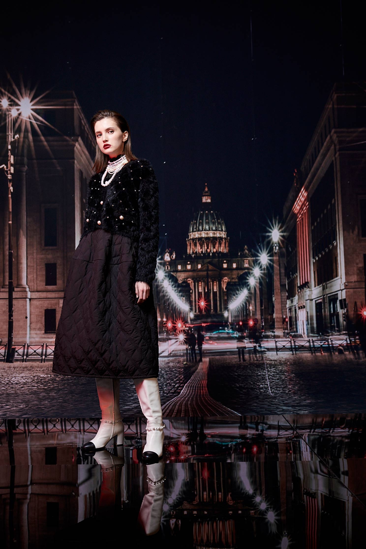 絎縫復古澎澎長裙絎縫復古澎澎長裙,春夏穿搭,長裙,黑色裙子