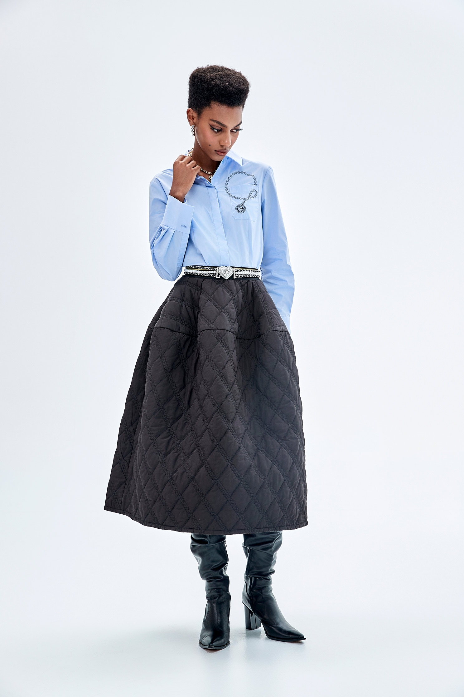 絎縫復古澎澎長裙絎縫復古澎澎長裙,春夏穿搭,長裙,黑色裙子