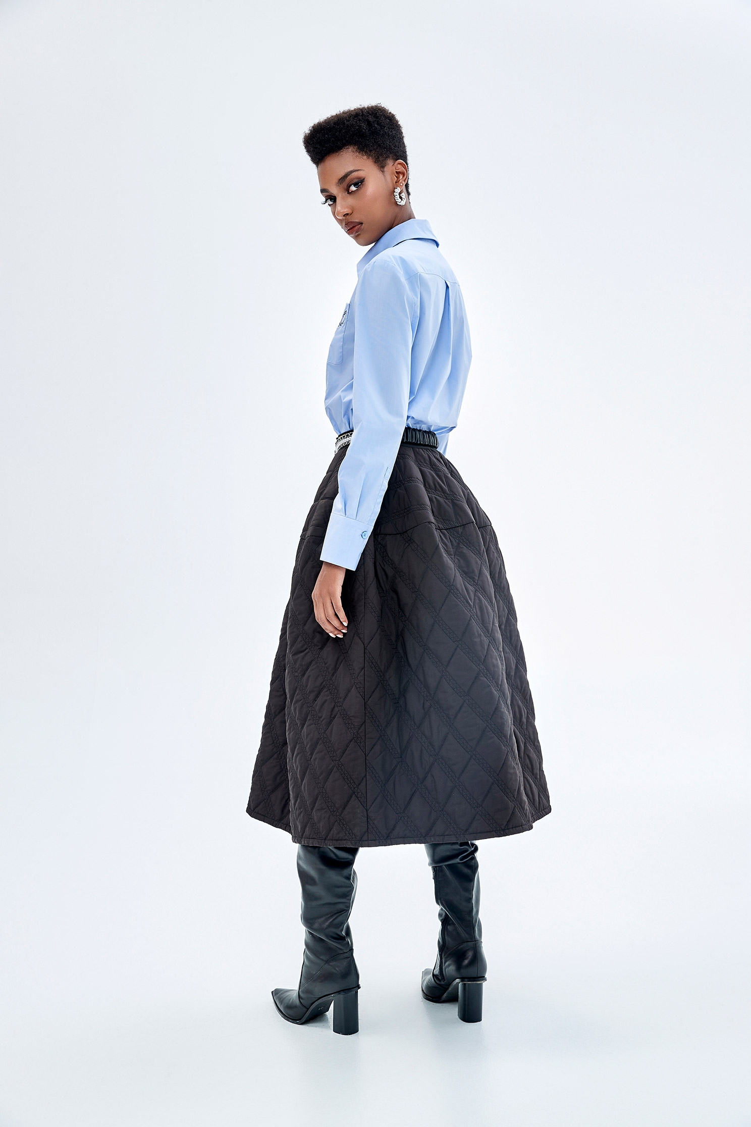 絎縫復古澎澎長裙絎縫復古澎澎長裙,春夏穿搭,長裙,黑色裙子