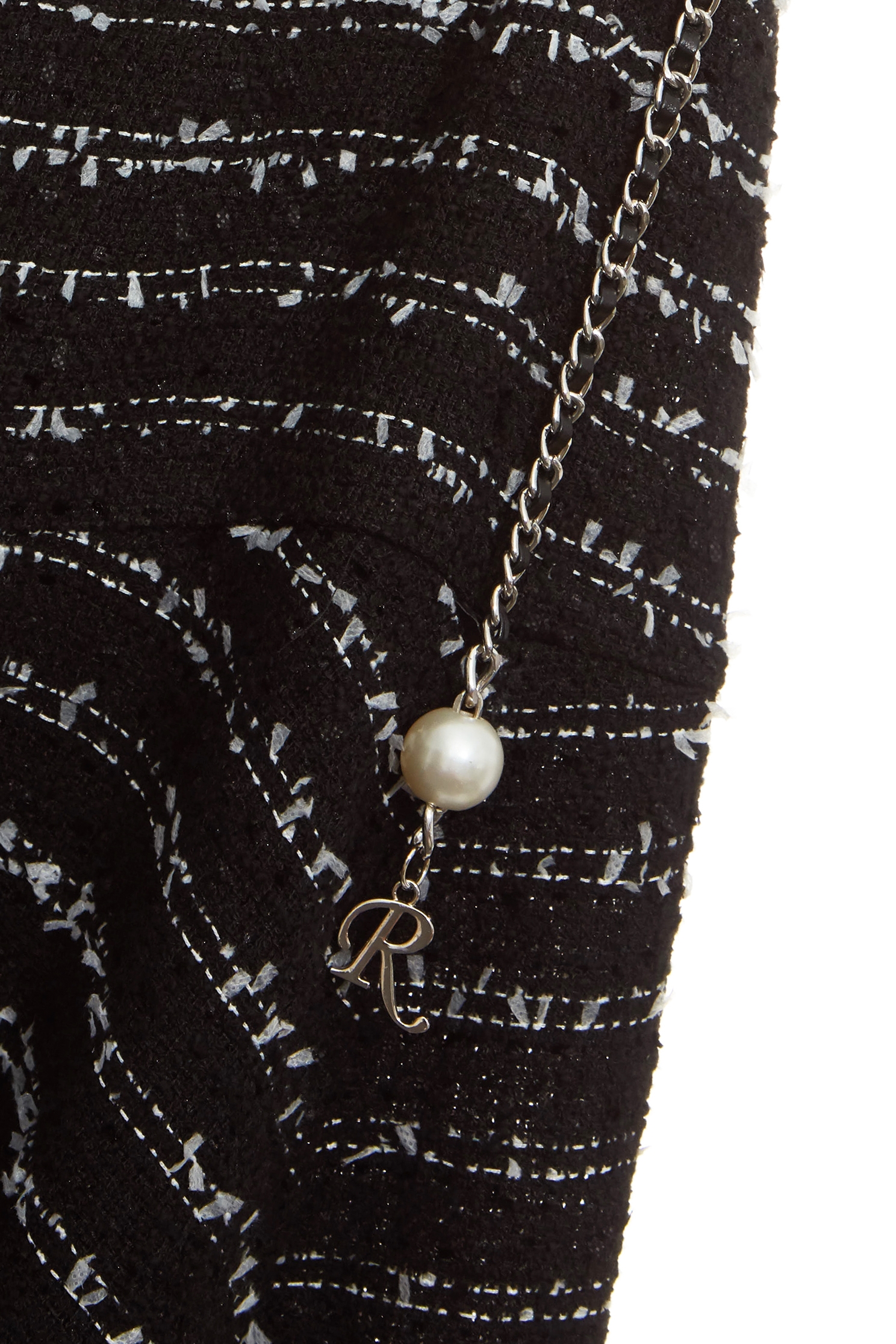 帶子紗花呢切展波浪中長裙帶子紗花呢切展波浪中長裙,春夏穿搭,珍珠,長裙,黑色裙子