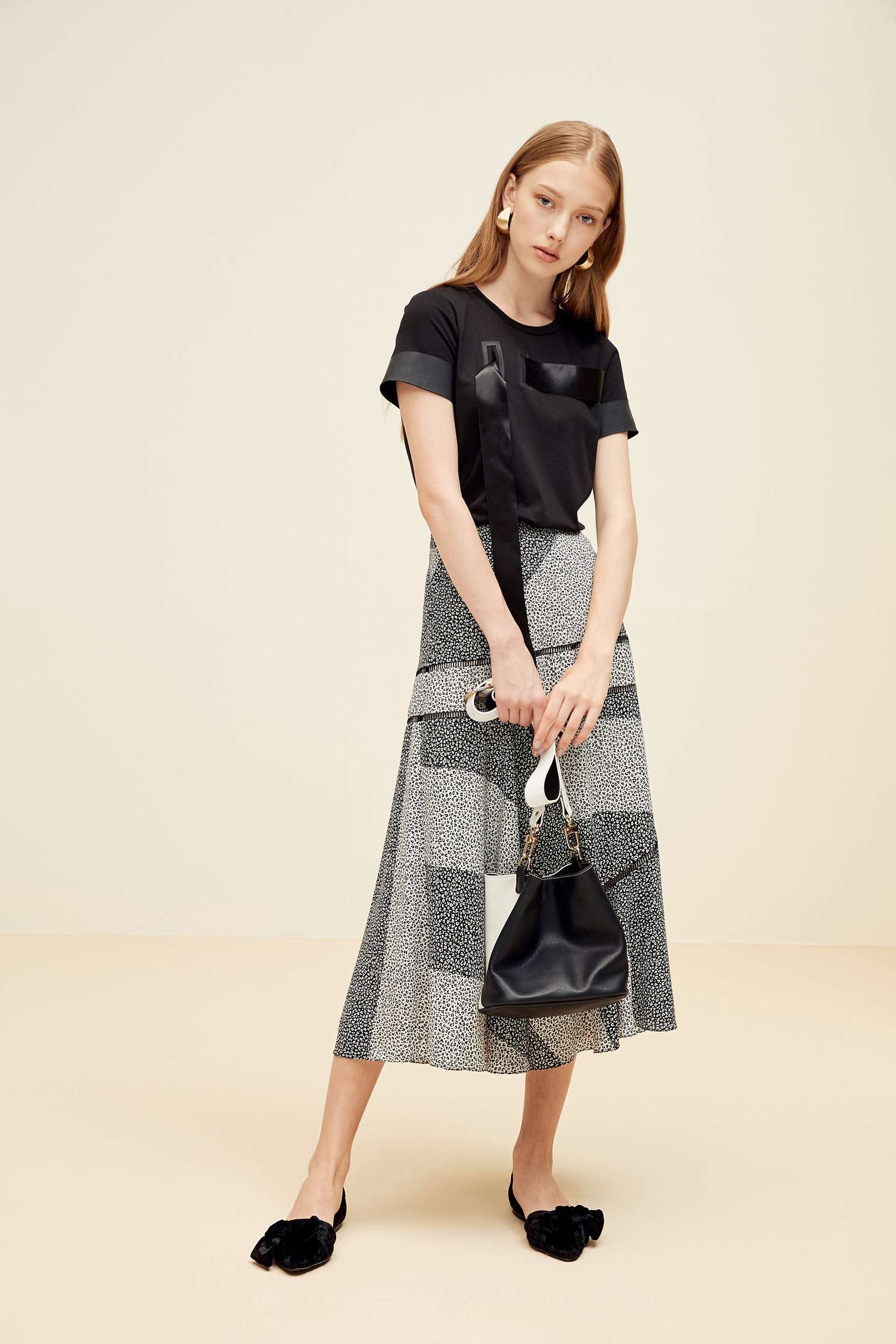Irregular color block design skirt,longskirt