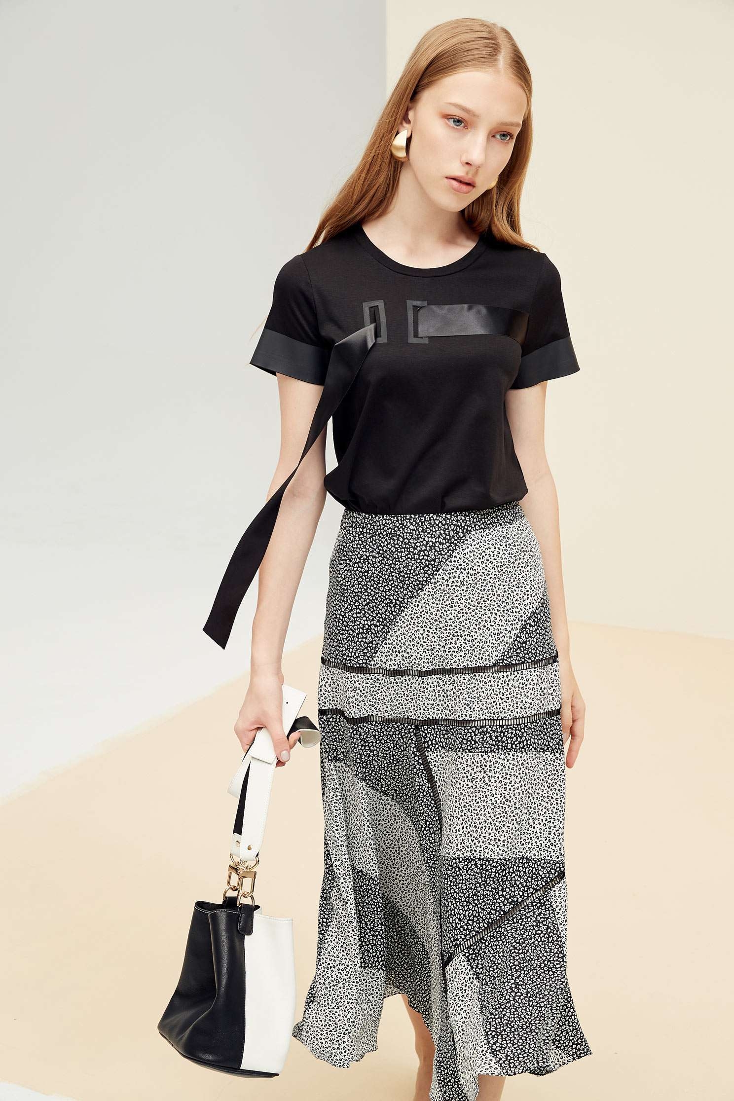 Irregular color block design skirt,longskirt