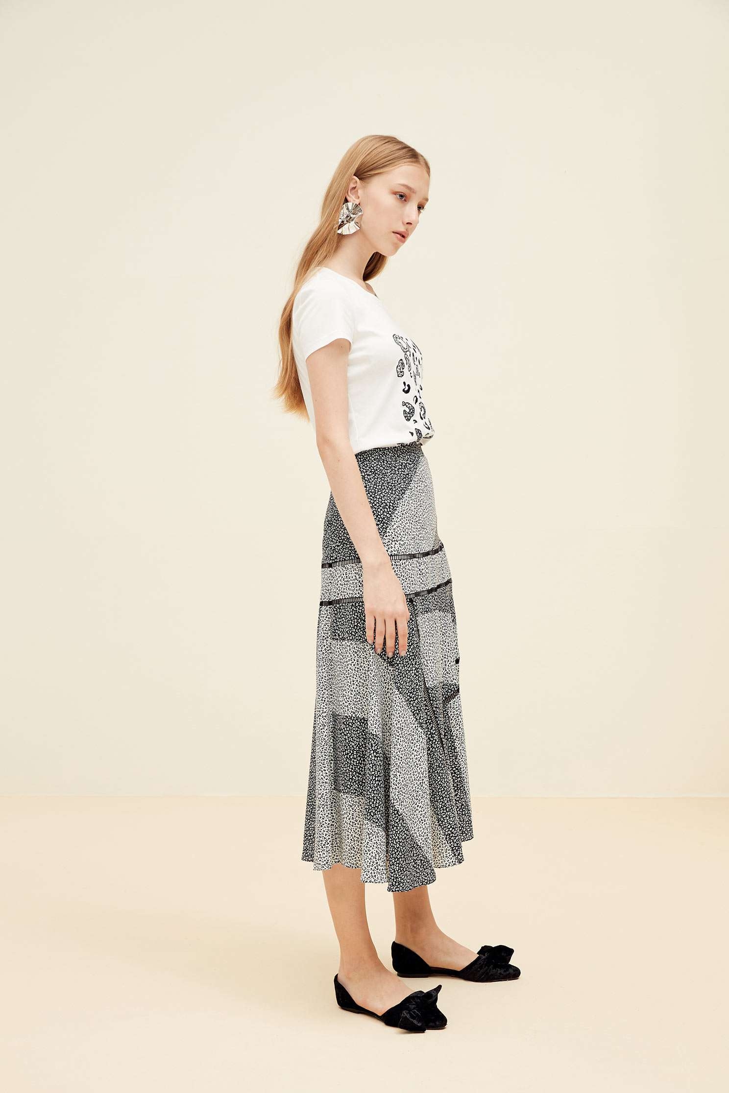 Irregular color block design skirt,longskirt
