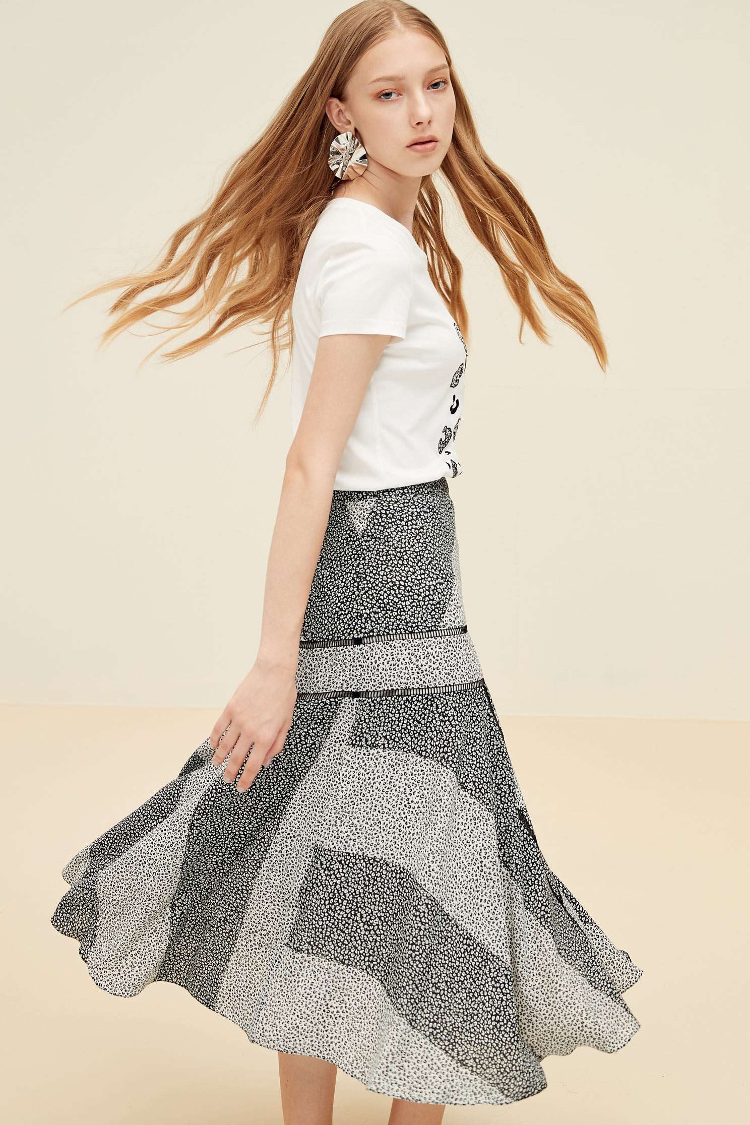 Irregular color block design skirt,longskirt