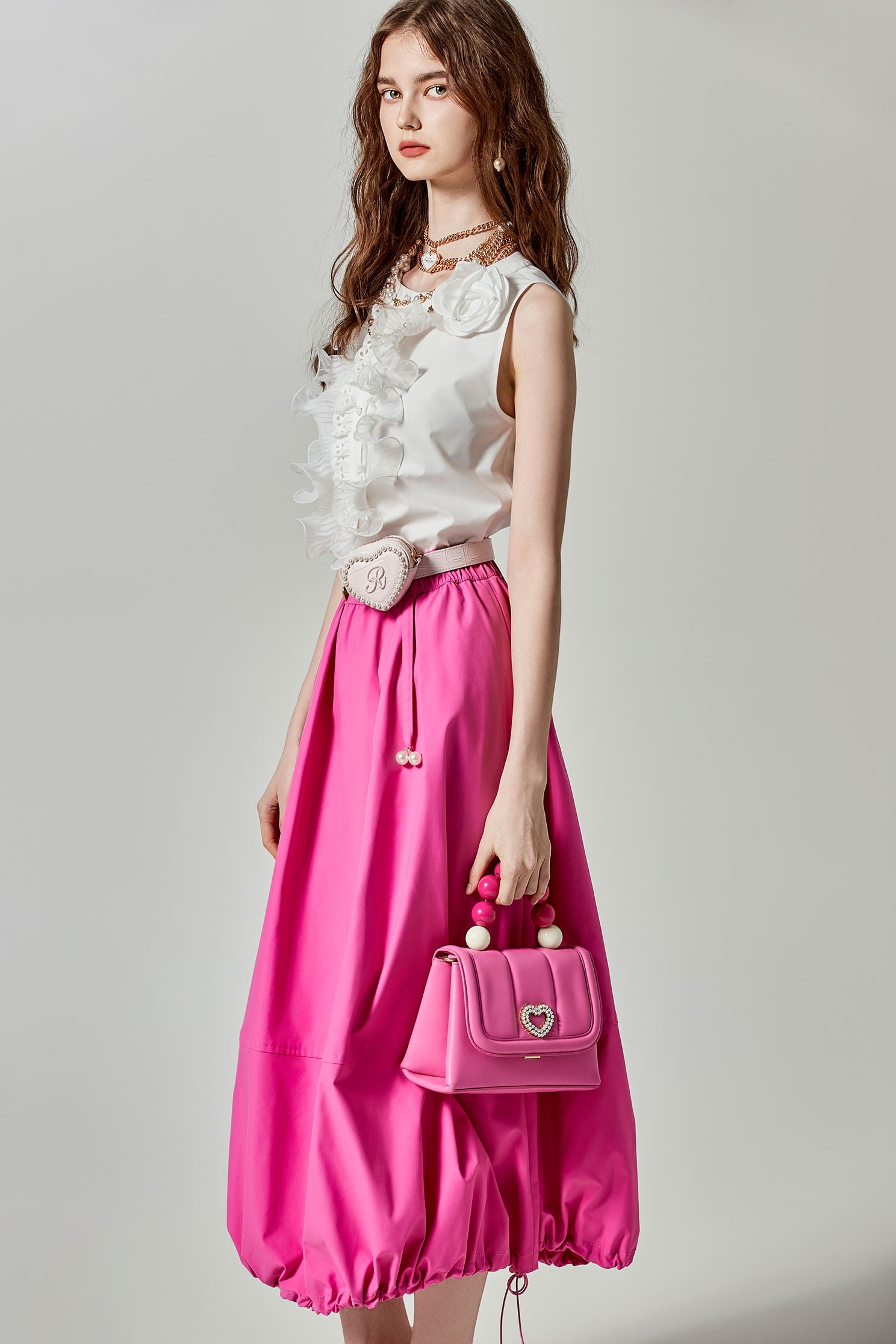 珠鷺粉摺飾復古澎裙珠鷺粉摺飾復古澎裙,春夏穿搭,網裙