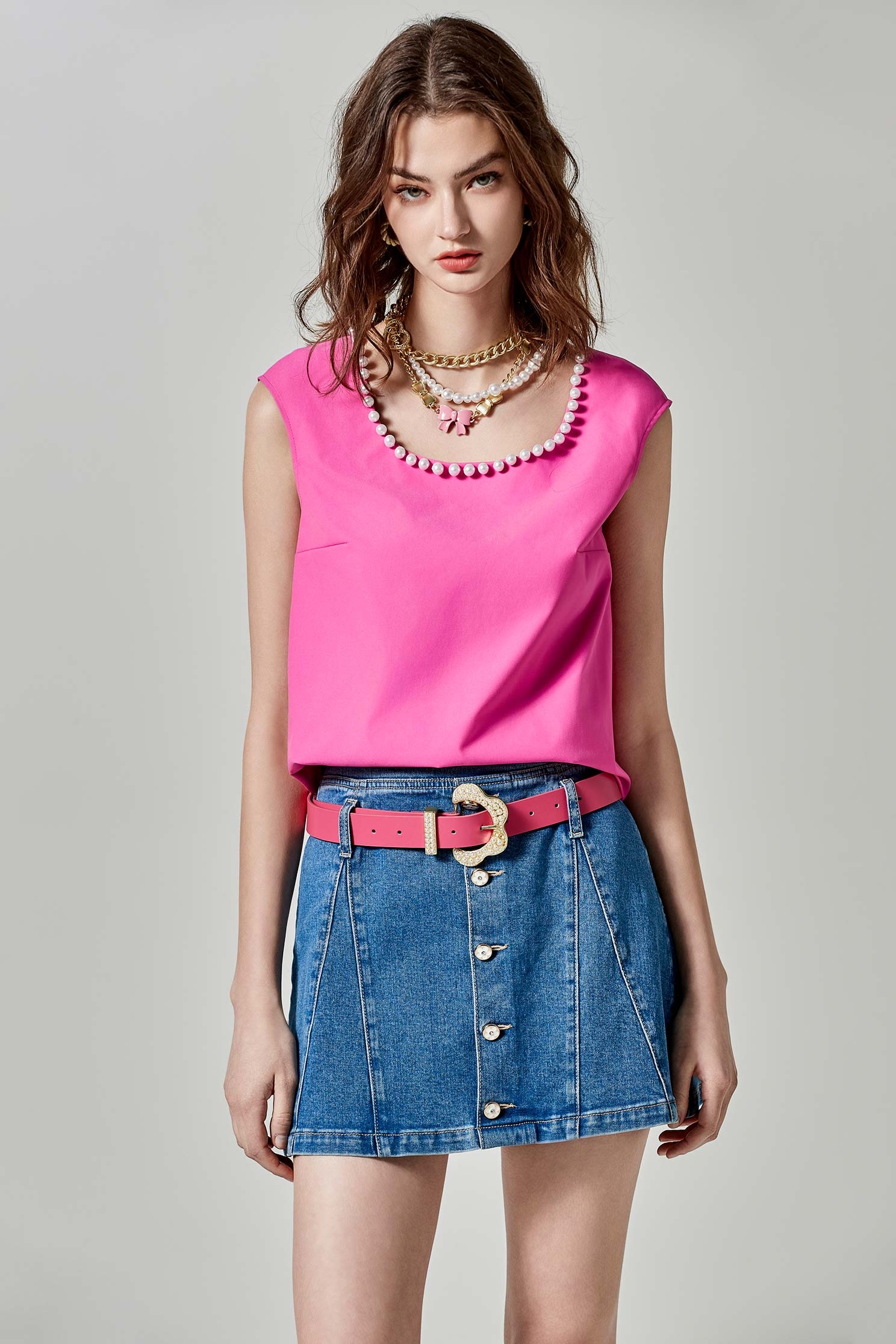 愛心珍珠帶環牛仔裙愛心珍珠帶環牛仔裙,春夏穿搭,牛仔,牛仔短裙,牛仔裙,珍珠,短裙,腰帶