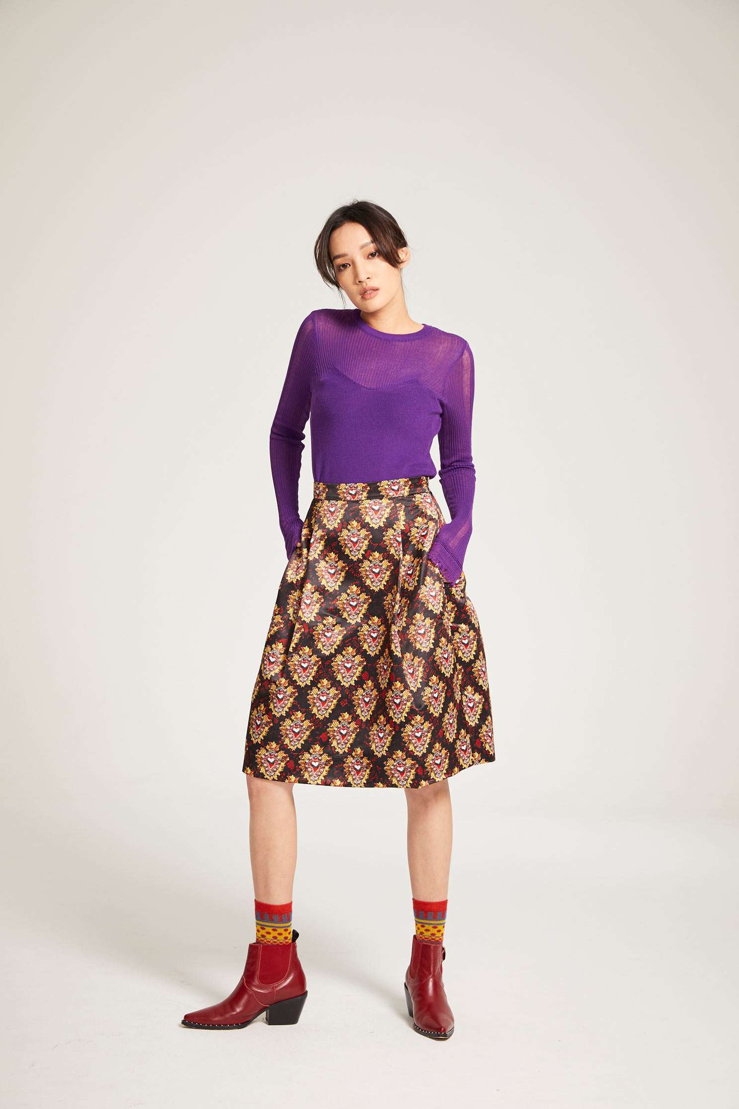 Printed knee skirt,Fantasy purple,Long Skirt
