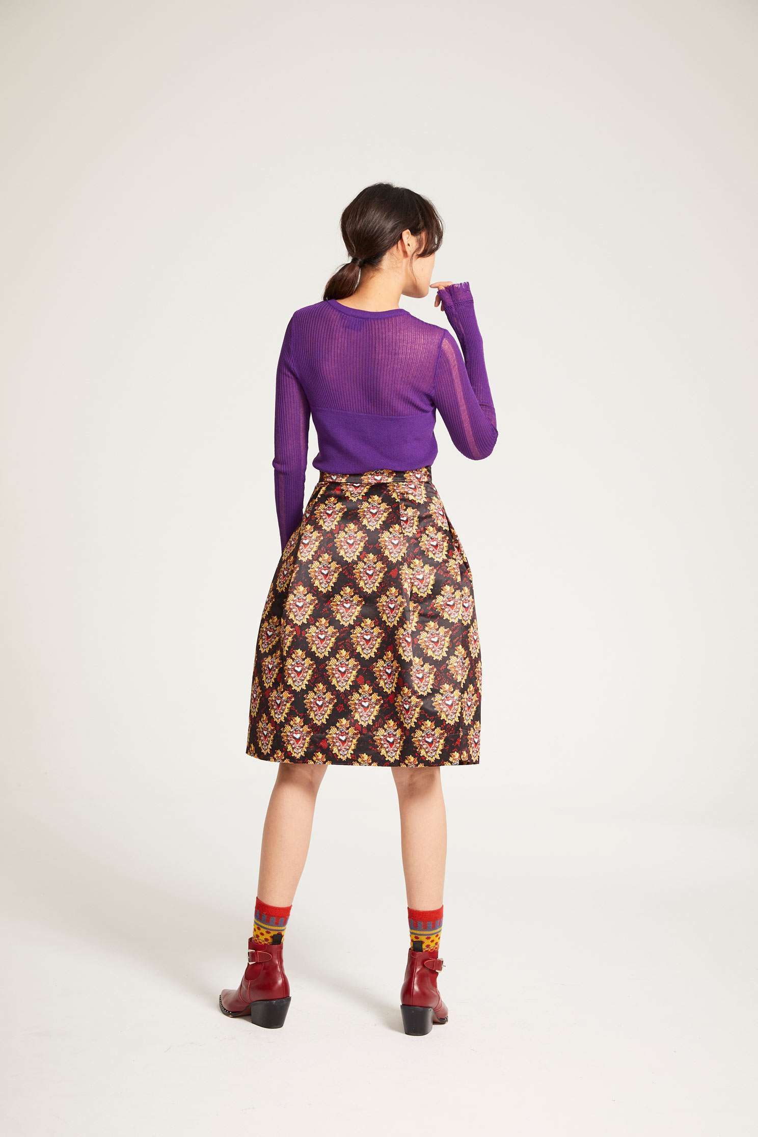 Printed knee skirt,Fantasy purple,Long Skirt