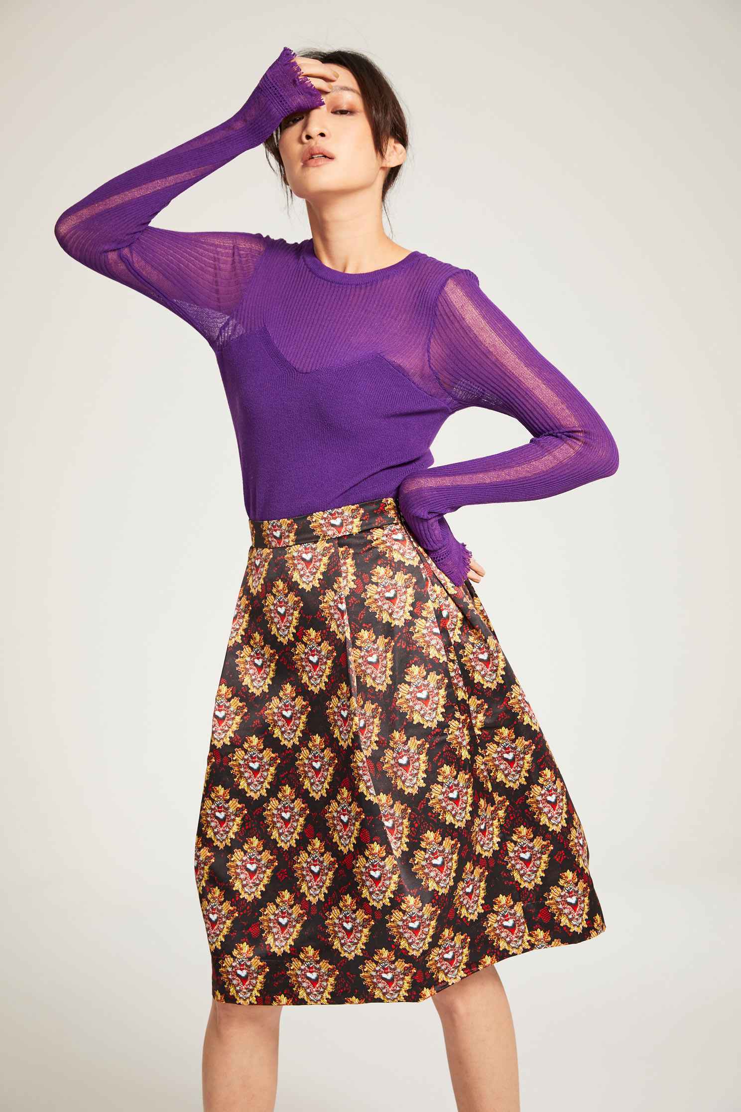 Printed knee skirt,Fantasy purple,Long Skirt
