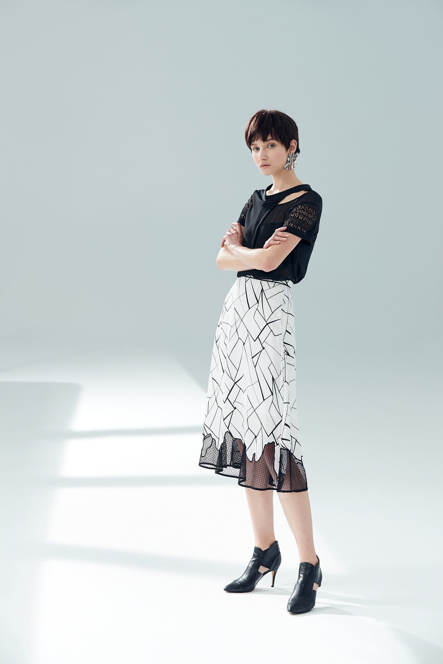 Micro-transparent stitching classic design long skirt,pleatedskirt,longskirt