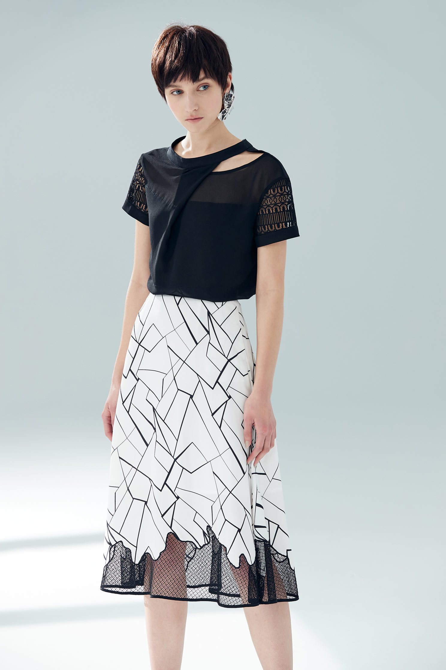 Micro-transparent stitching classic design long skirt,pleatedskirt,longskirt