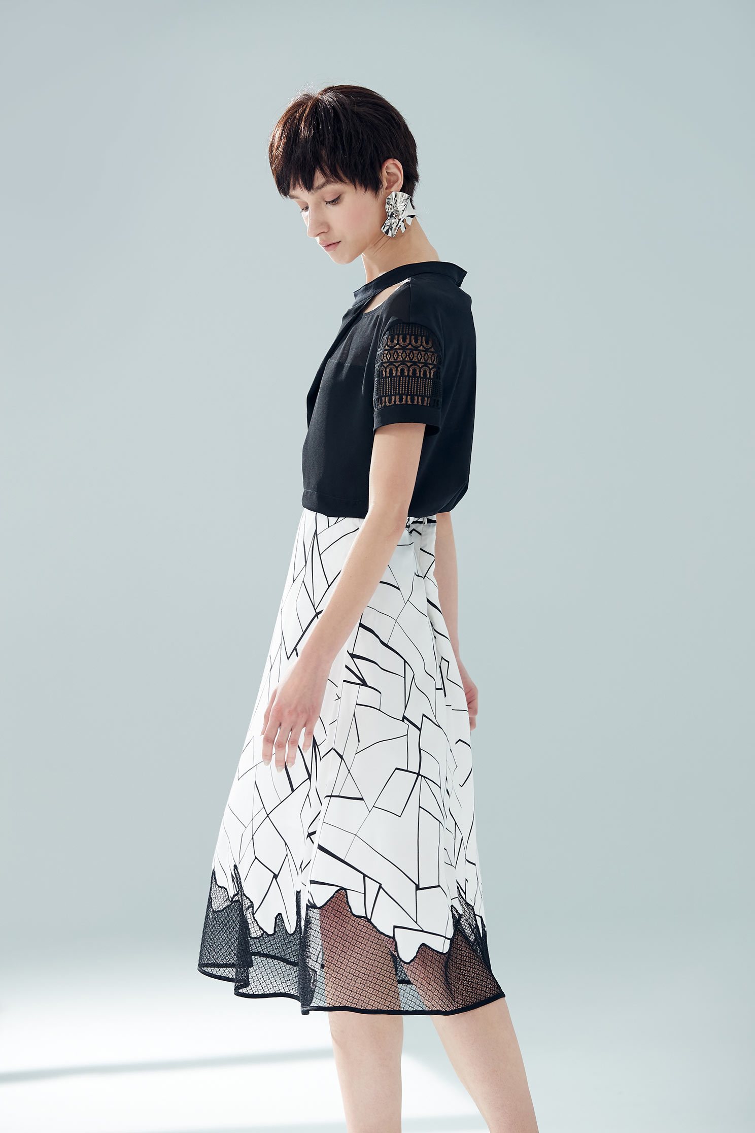 Micro-transparent stitching classic design long skirt,pleatedskirt,longskirt
