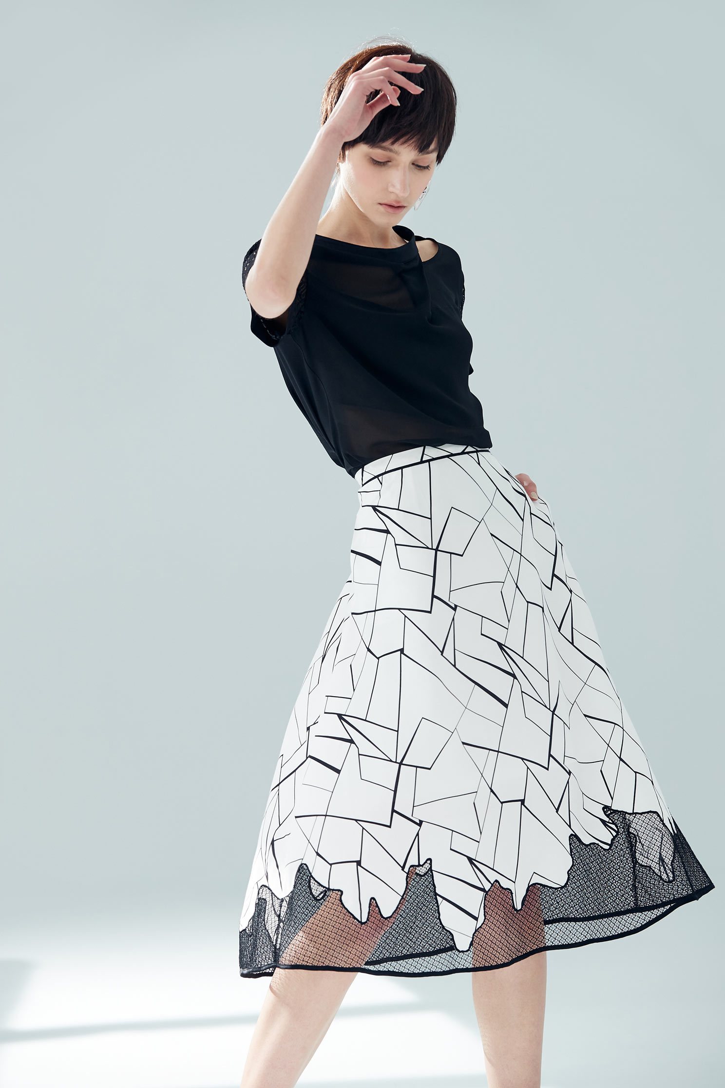 Micro-transparent stitching classic design long skirt,pleatedskirt,longskirt
