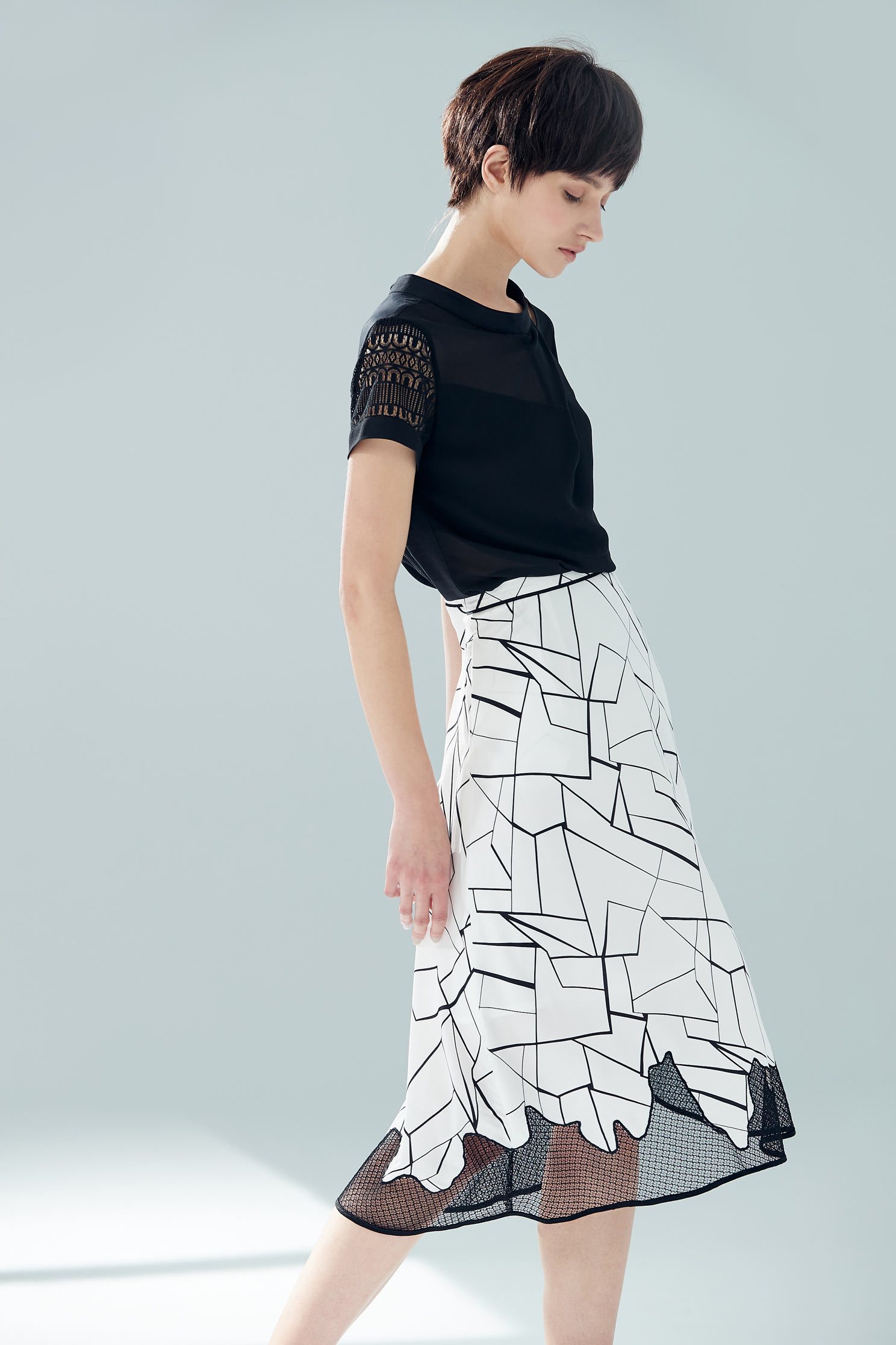 Micro-transparent stitching classic design long skirt,pleatedskirt,longskirt