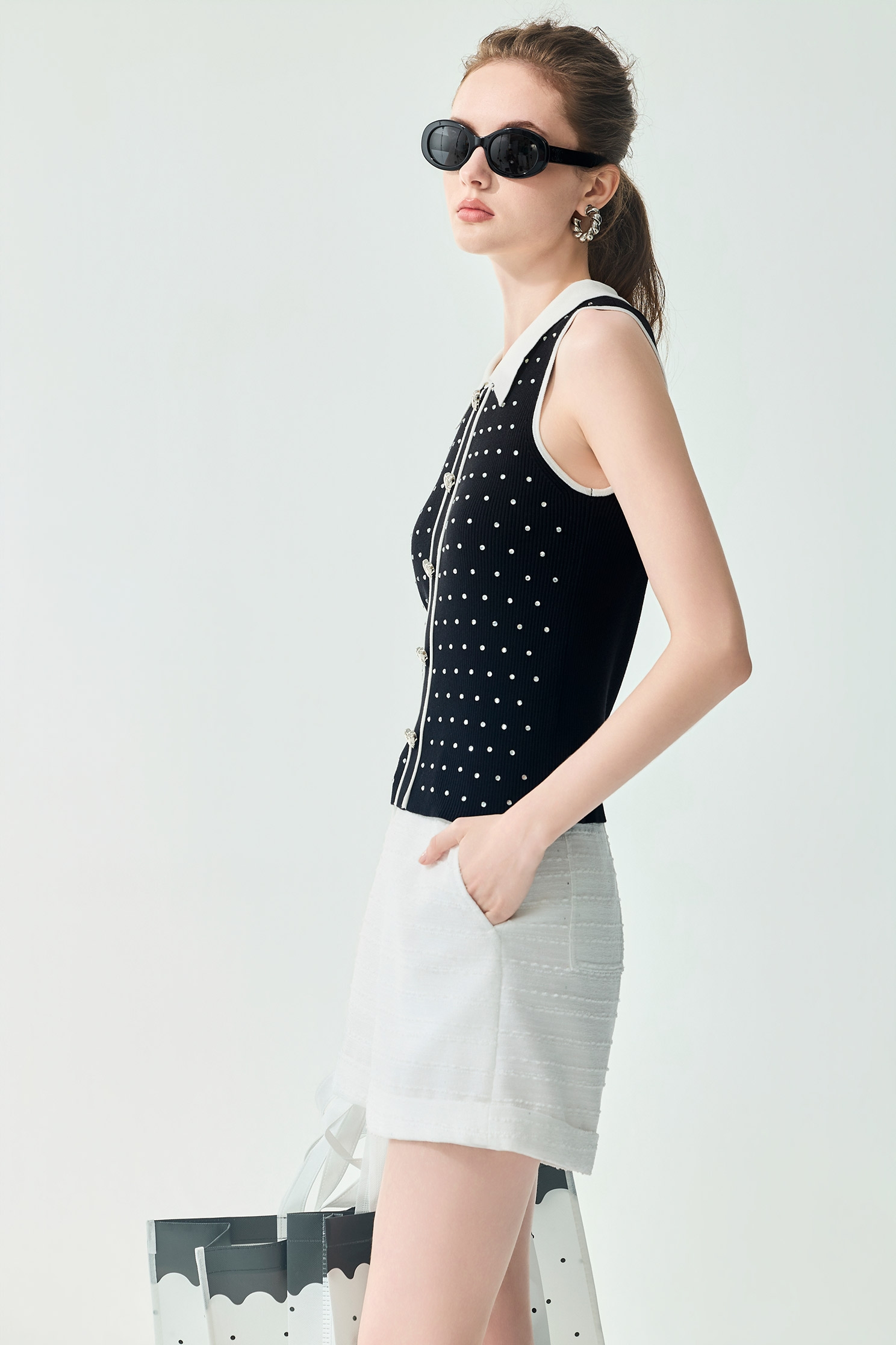 經典花呢紗短褲經典花呢紗短褲,春夏穿搭,珍珠,白色褲子,短褲,褲子