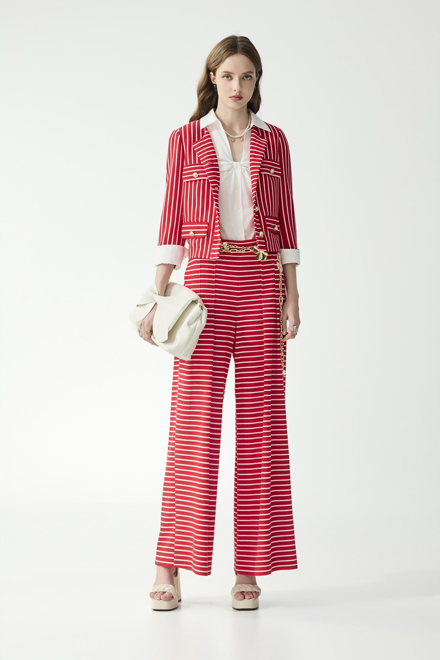 紅梅色配條寬腿褲紅梅色配條寬腿褲,寬褲,春夏穿搭,褲子