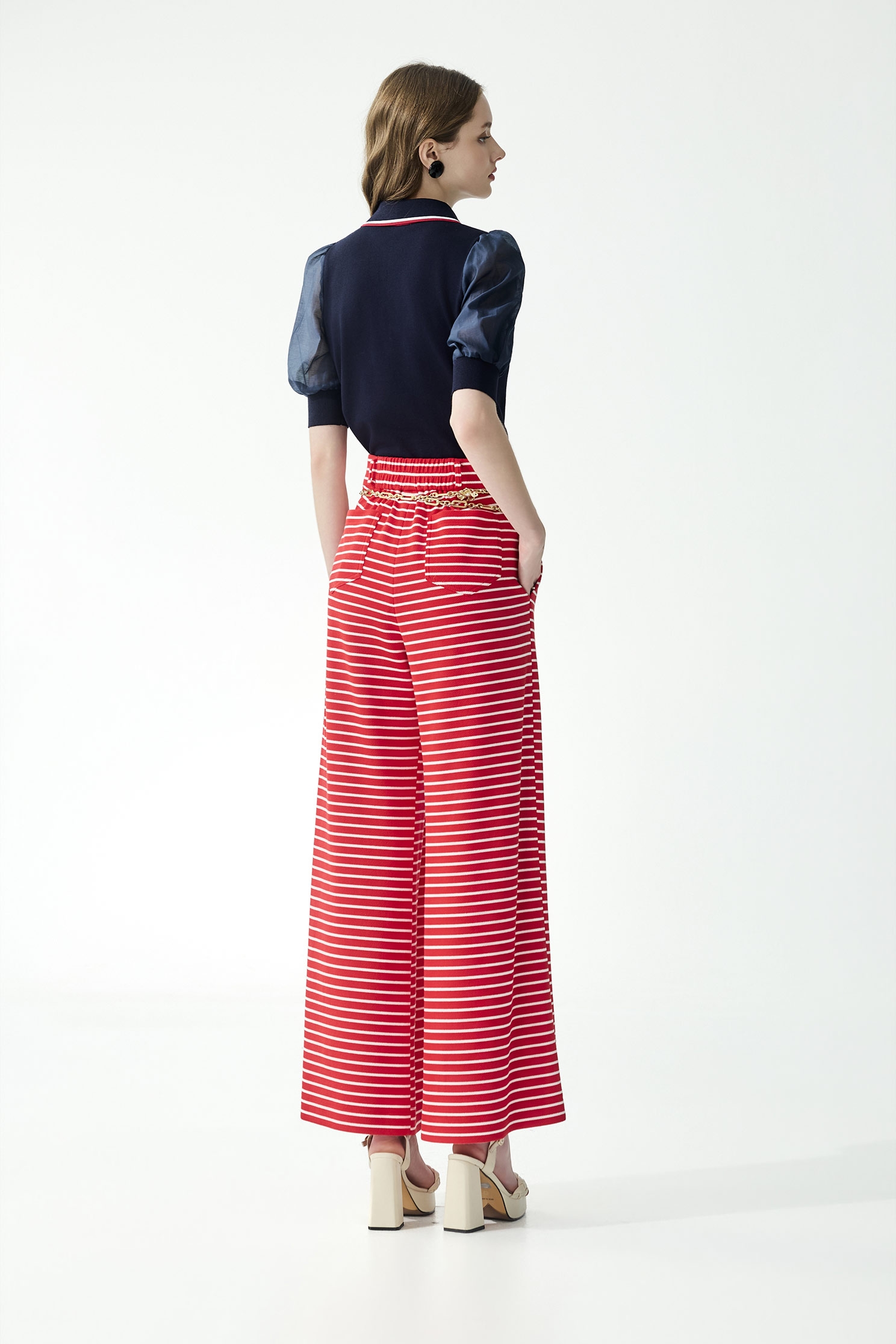 紅梅色配條寬腿褲紅梅色配條寬腿褲,寬褲,春夏穿搭,褲子