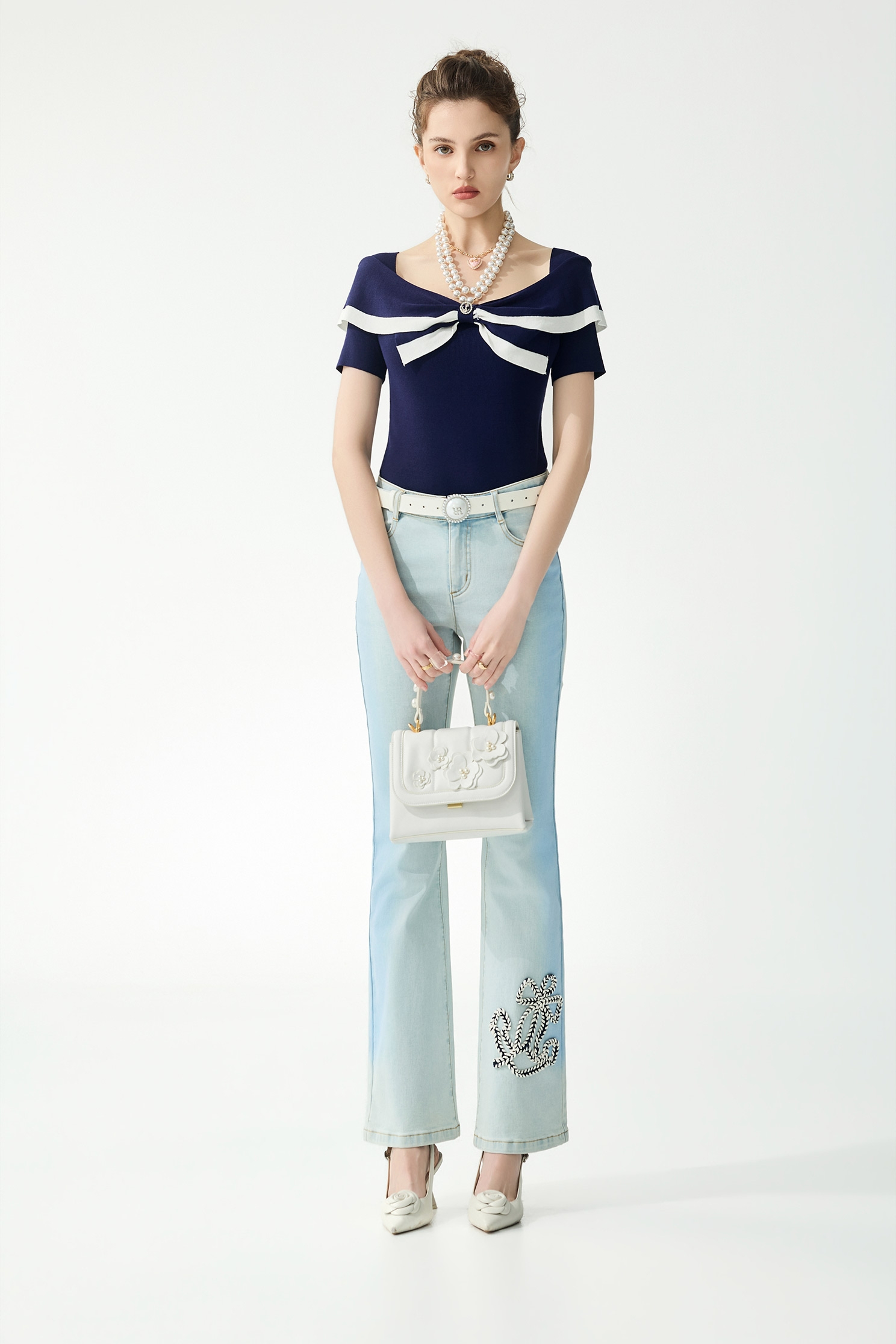 綴織帶船錨牛仔喇叭褲綴織帶船錨牛仔喇叭褲,春夏穿搭,牛仔,牛仔褲,褲子