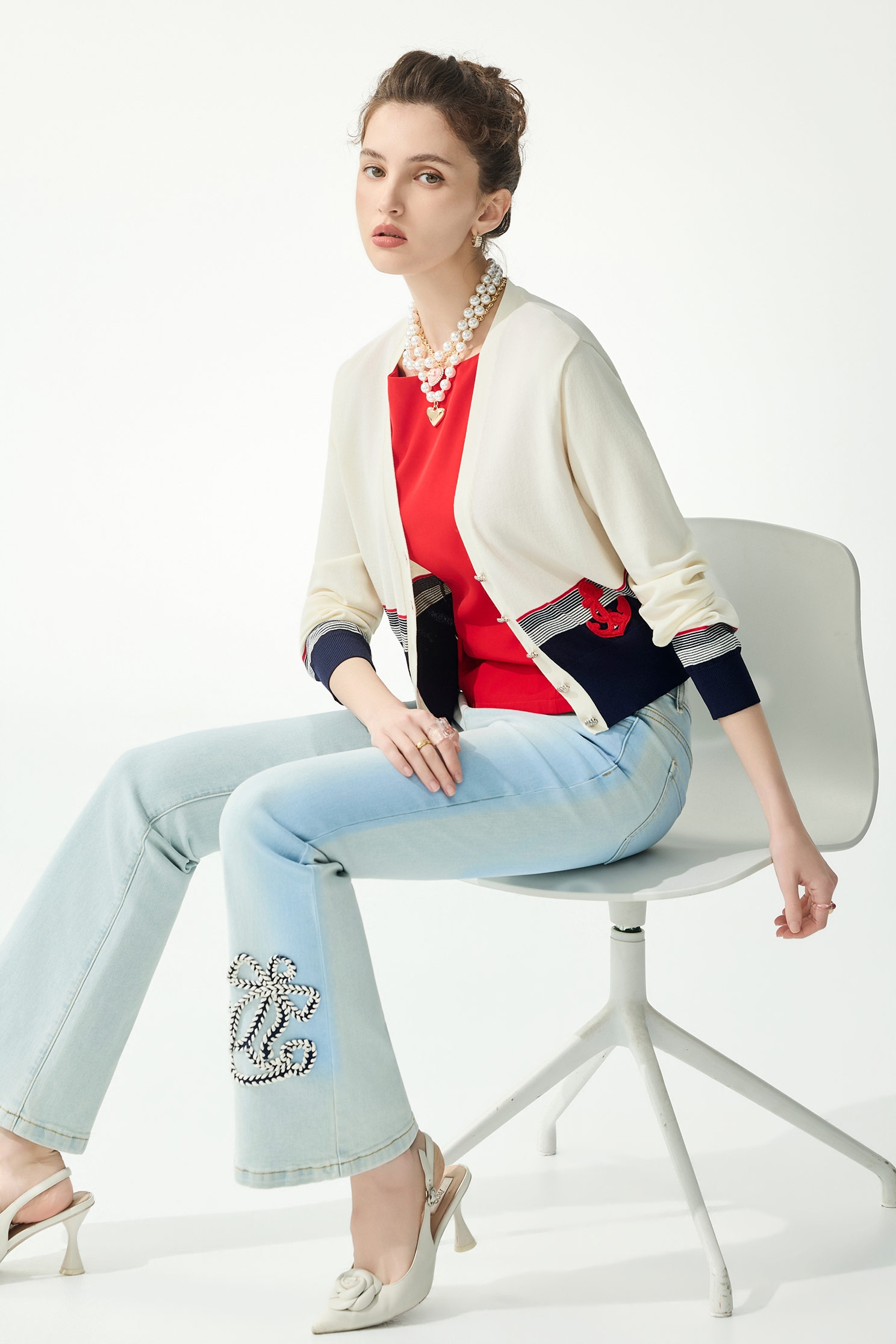 綴織帶船錨牛仔喇叭褲綴織帶船錨牛仔喇叭褲,春夏穿搭,牛仔,牛仔褲,褲子