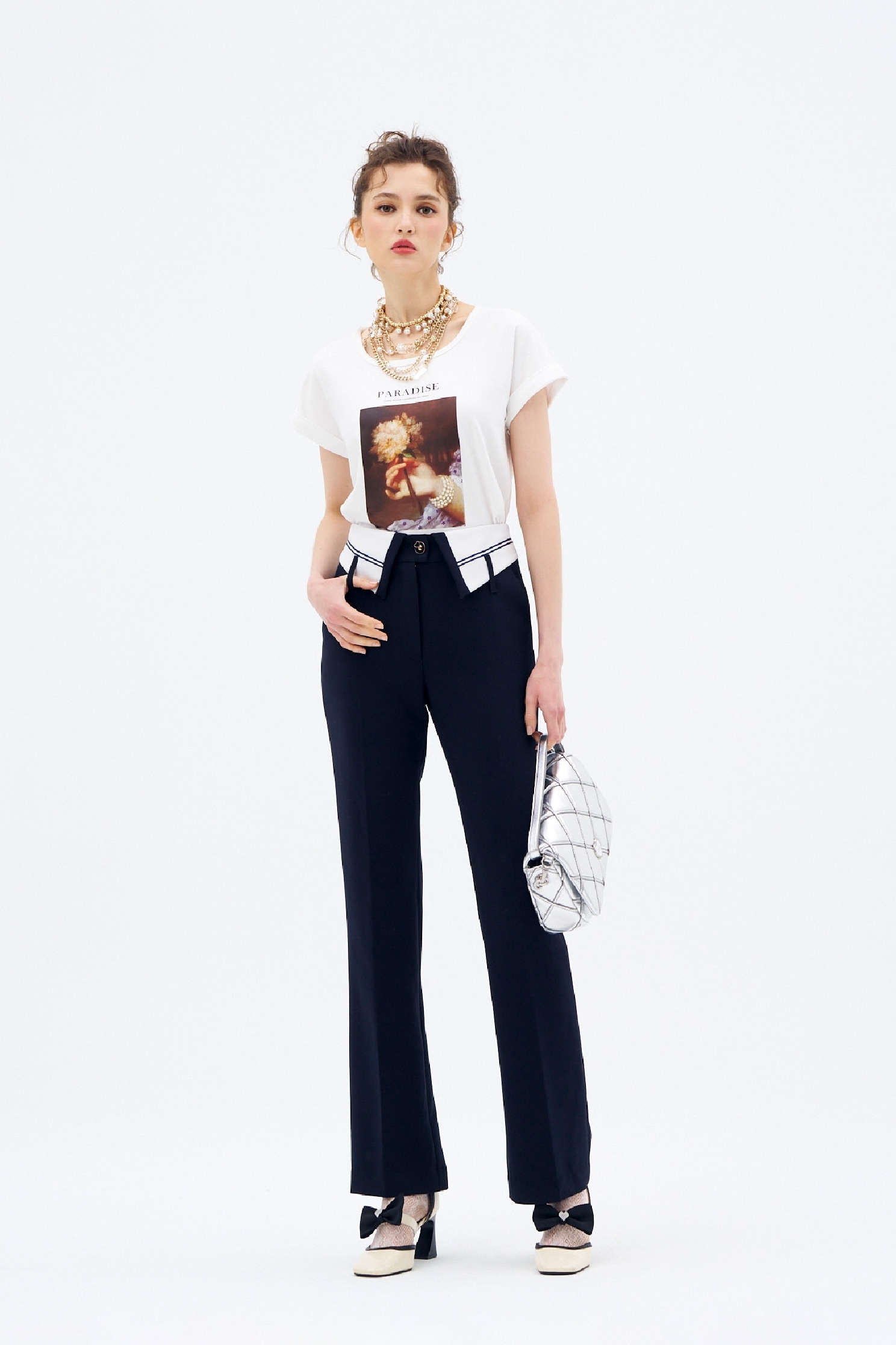 午夜藍配色腰長褲午夜藍配色腰長褲,秋冬穿搭,窄管褲,褲子,西裝褲