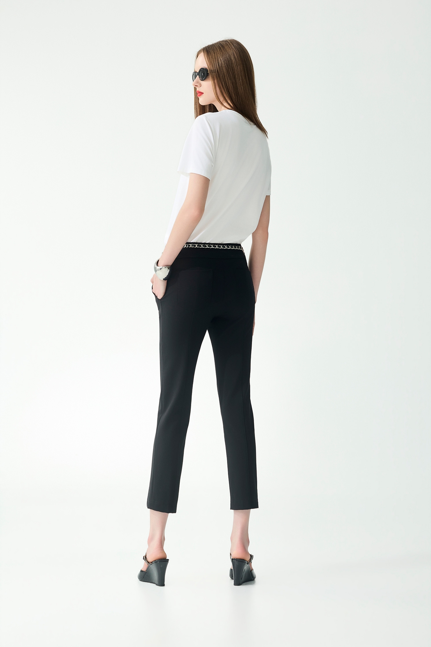 雙腰頭設計彈性窄管褲雙腰頭設計彈性窄管褲,上班OL穿搭,春夏穿搭,窄管褲,褲子