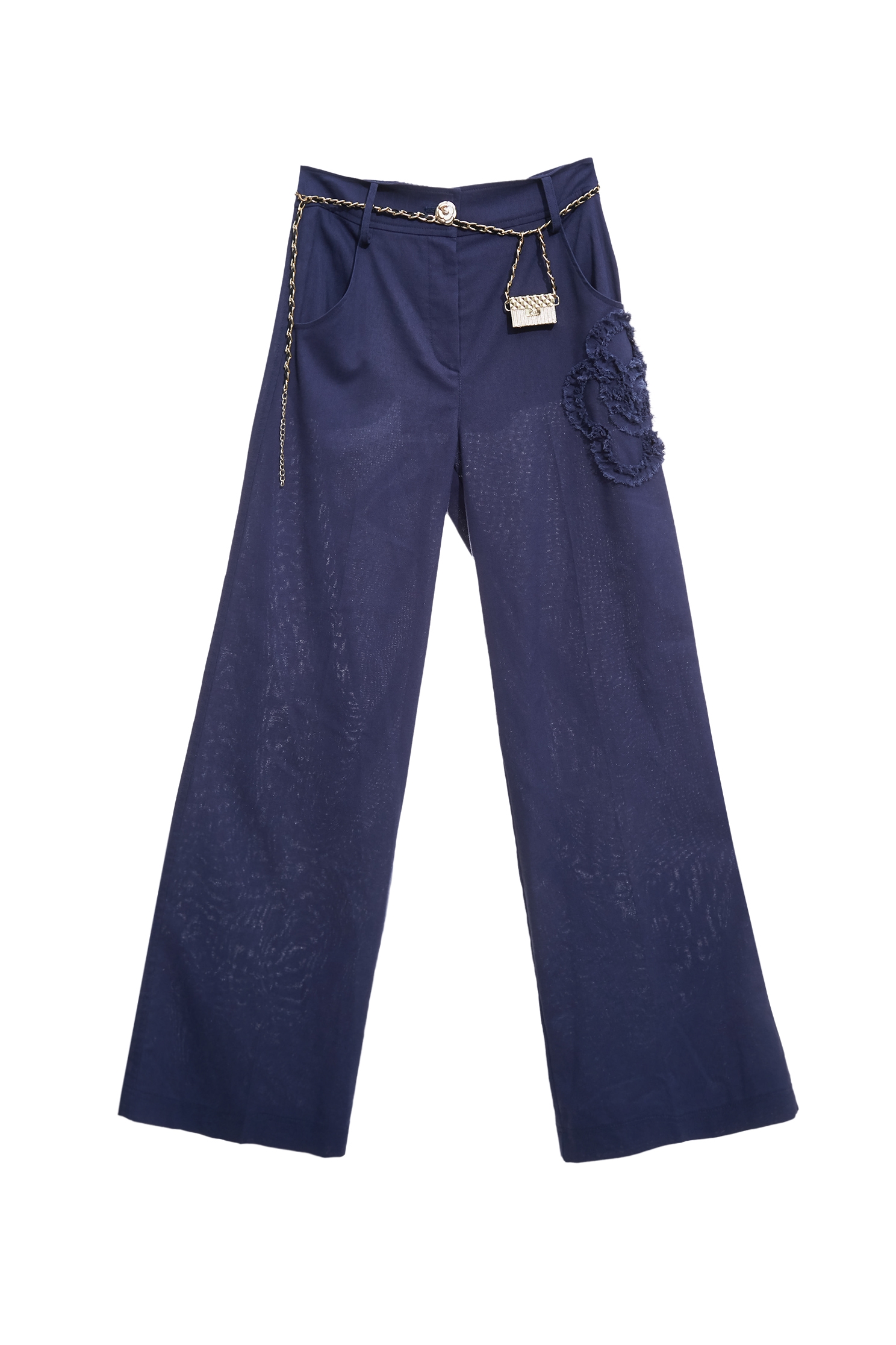 經典藍色抽鬚壓手工花寬褲經典藍色抽鬚壓手工花寬褲,喇叭褲,小香風,春夏穿搭,褲子