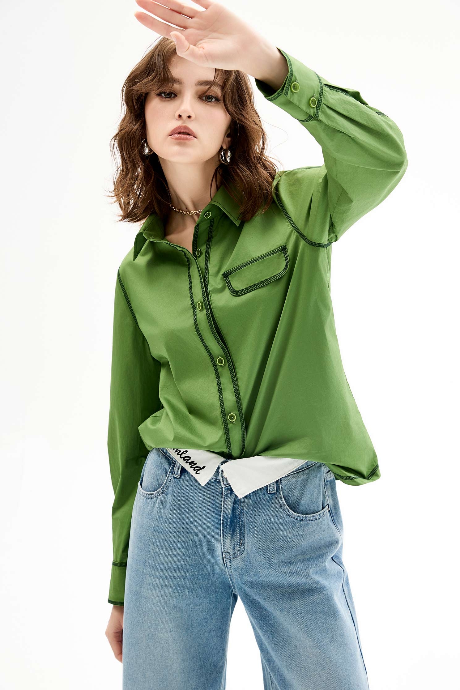 反折腰頭闊腿牛仔長褲反折腰頭闊腿牛仔長褲,刺繡,牛仔,牛仔褲,秋冬穿搭,褲子