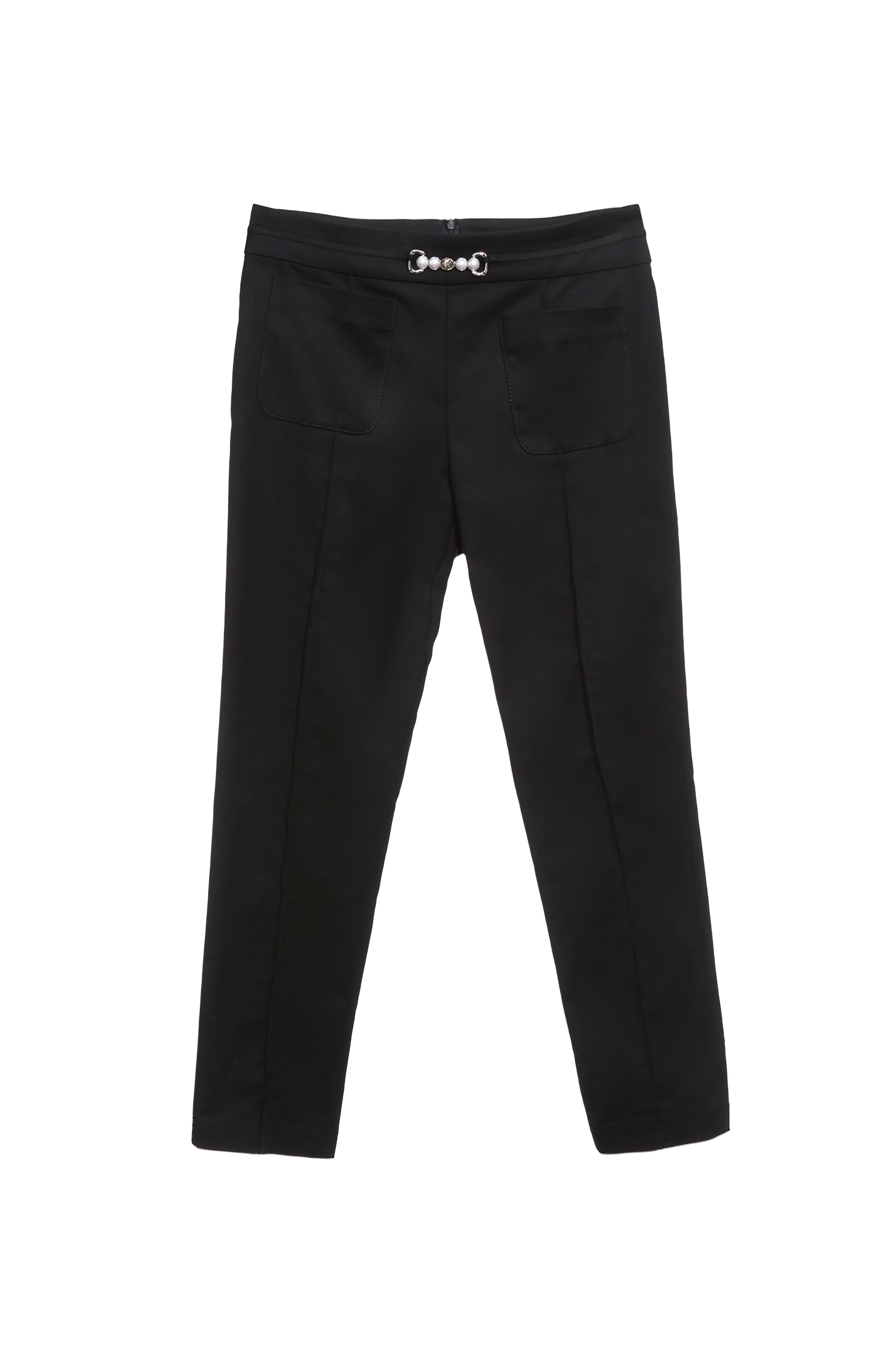 金屬珍珠釦飾八分窄管褲金屬珍珠釦飾八分窄管褲,上班OL穿搭,春夏穿搭,珍珠,窄管褲,褲子