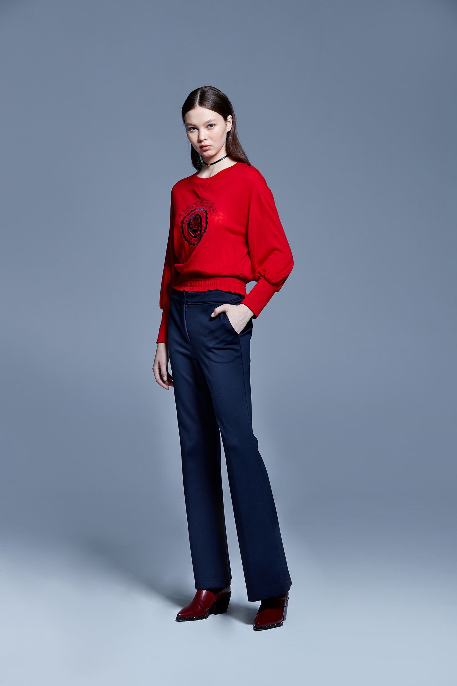 Navy blue twill pants,Bell Bottom Jeans,Pants,長褲,Thin pants