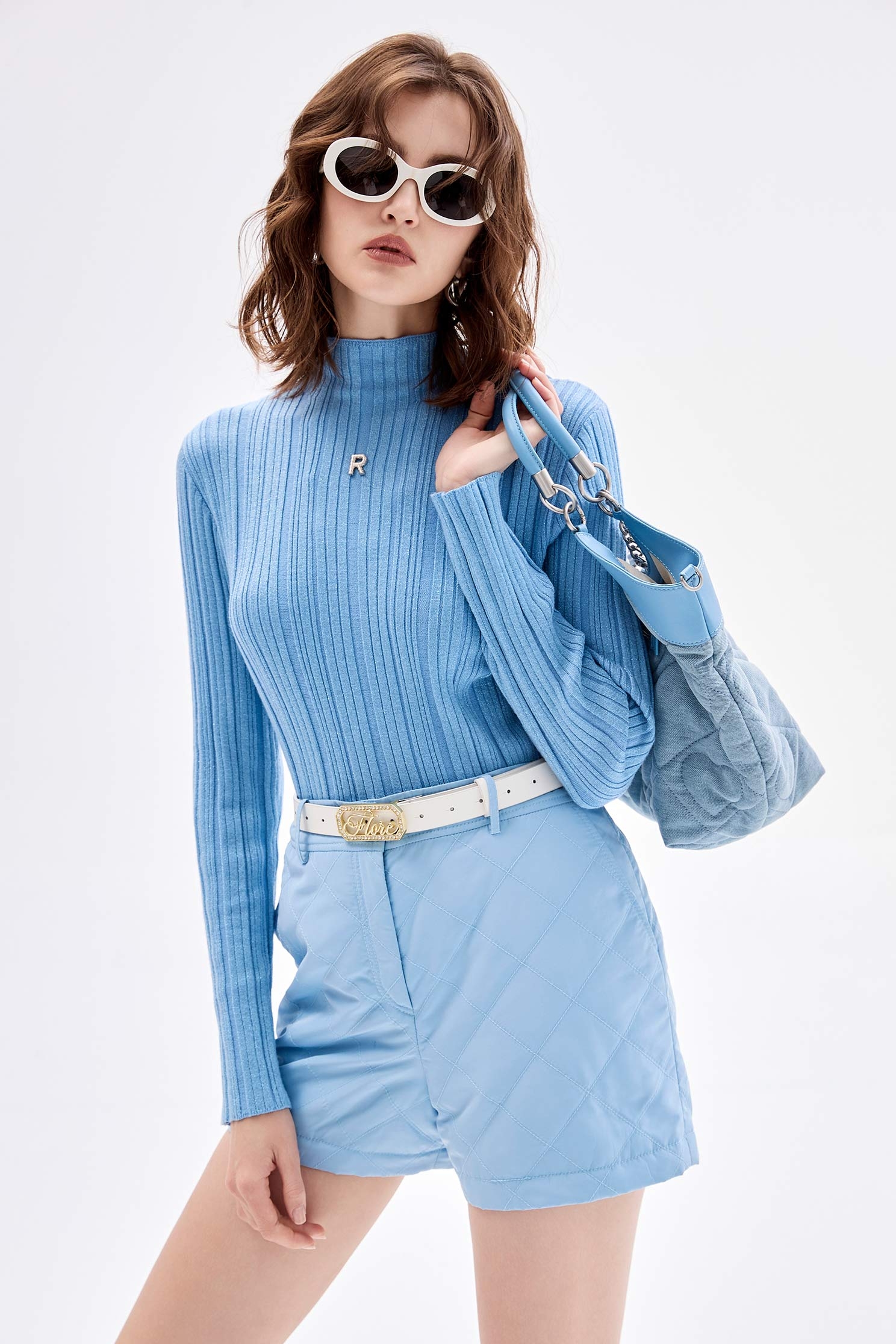 冰河藍菱格鋪棉短褲冰河藍菱格鋪棉短褲,時髦成套搭配,格紋,短褲,秋冬穿搭,褲子