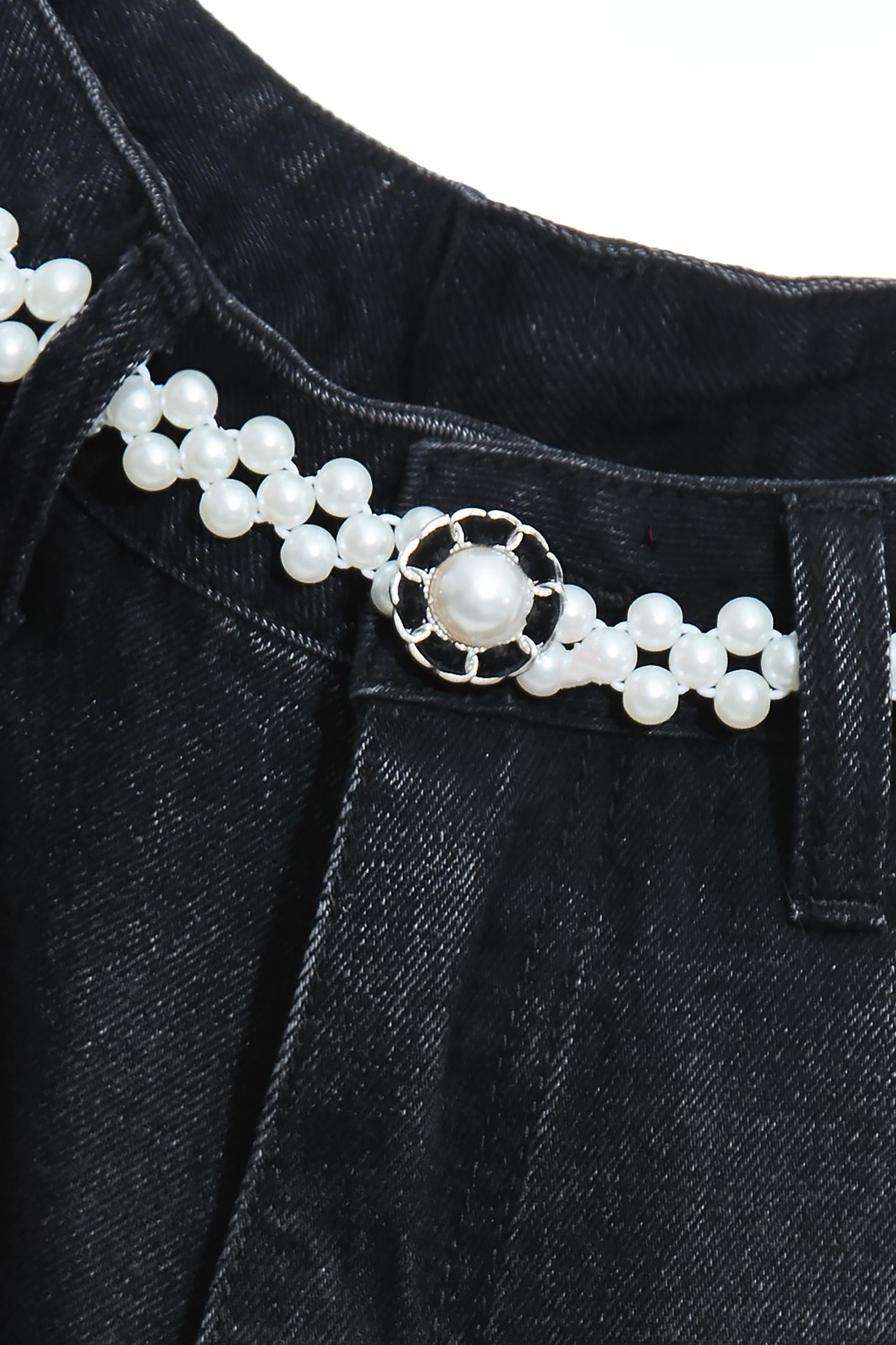 珍珠腰帶牛仔長褲珍珠腰帶牛仔長褲,牛仔,牛仔褲,珍珠,秋冬穿搭,褲子,針織,黑色褲子