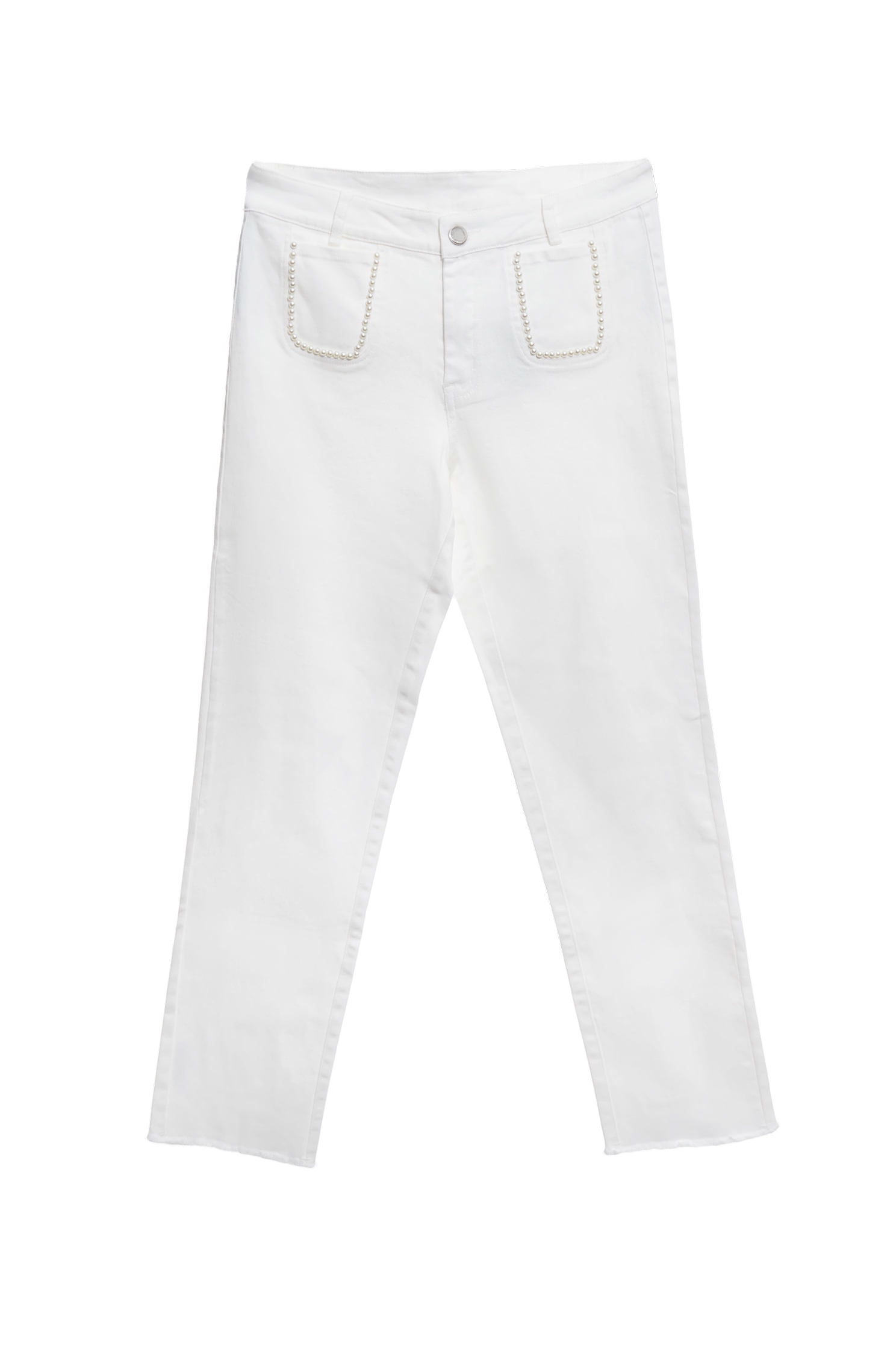 白奎色珍珠口袋牛仔褲白奎色珍珠口袋牛仔褲,上班OL穿搭,丹寧,牛仔,牛仔褲,珍珠,白色褲子,秋冬穿搭,約會特輯,純棉